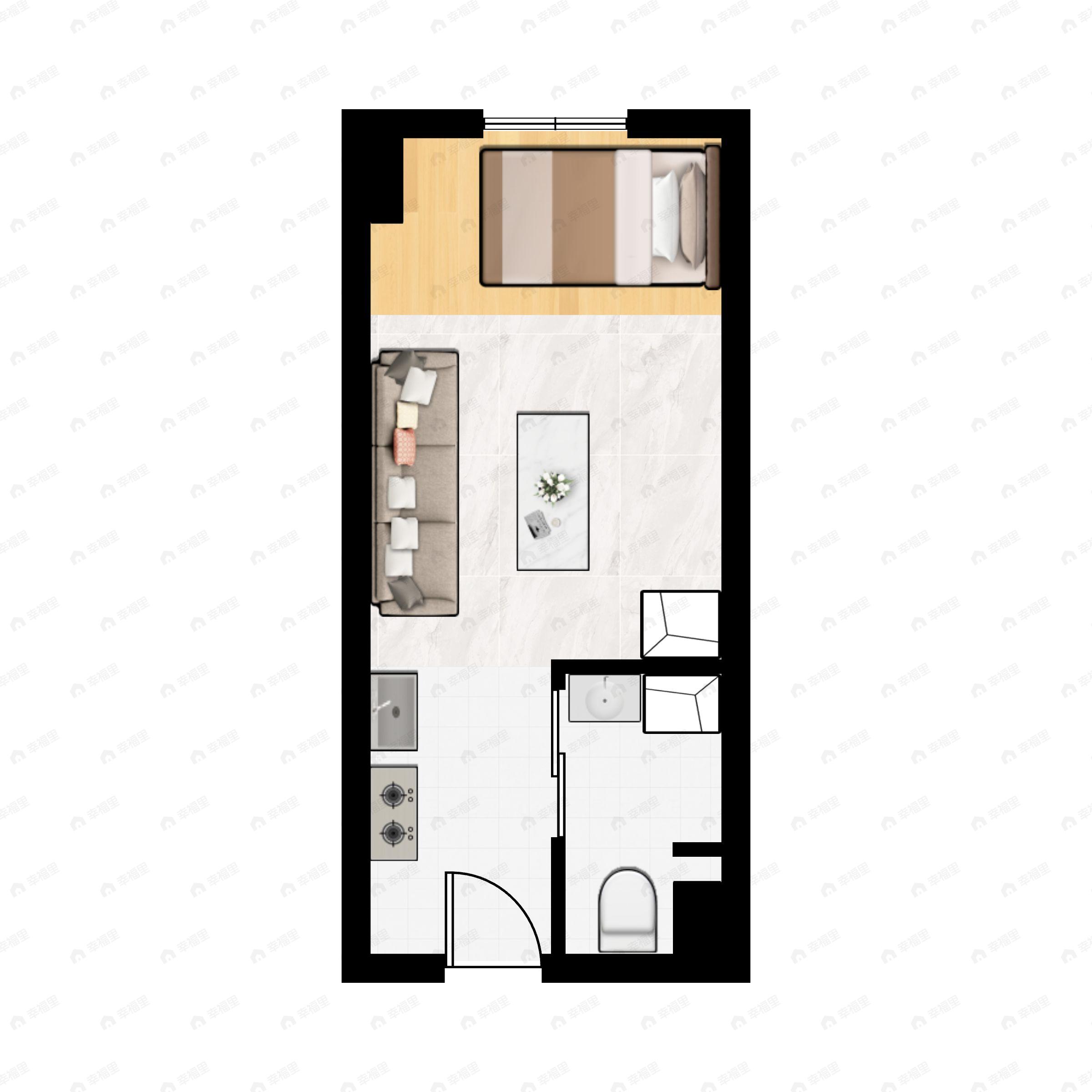 1室1卫建面32m²北户型图