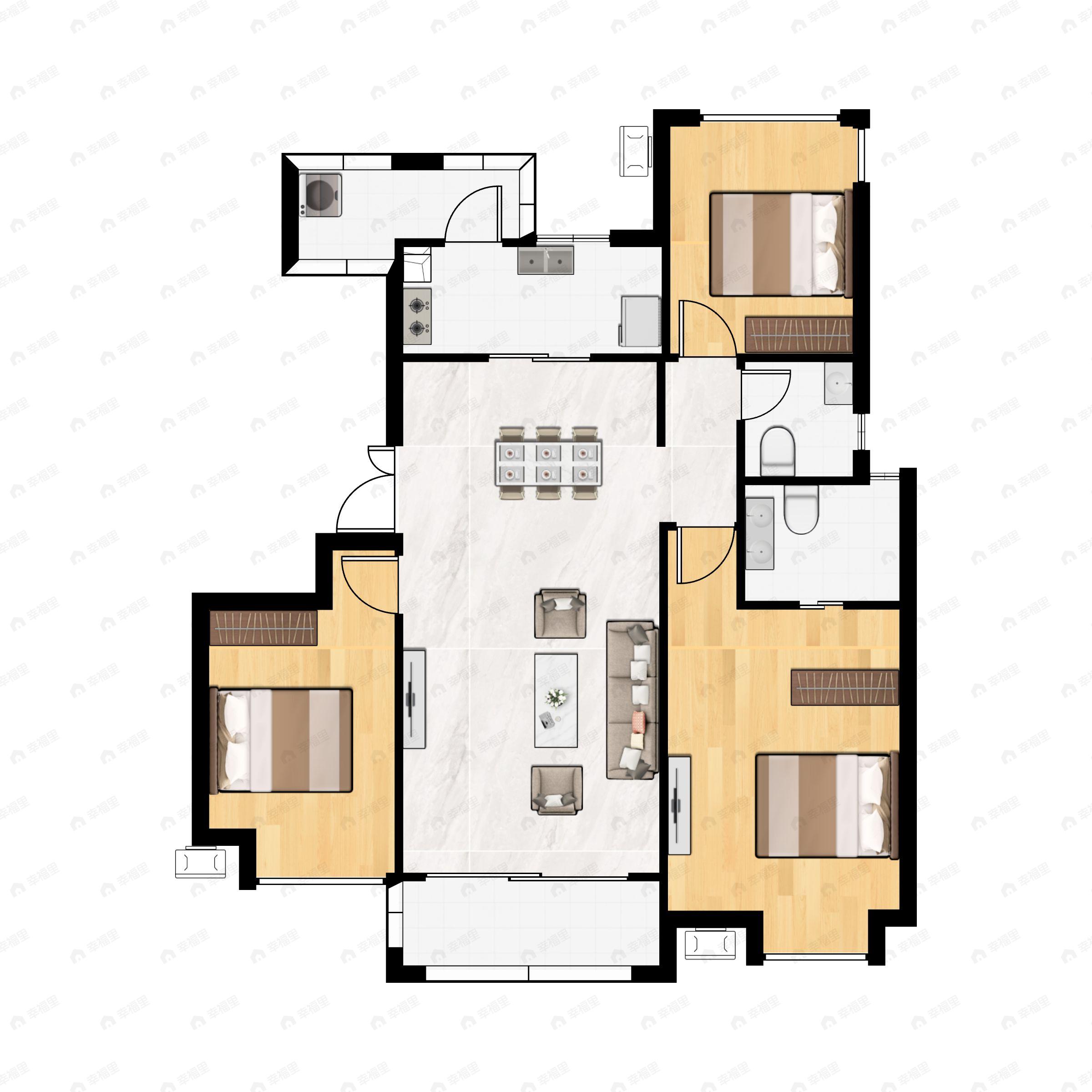 3室2厅2卫建面119平户型图