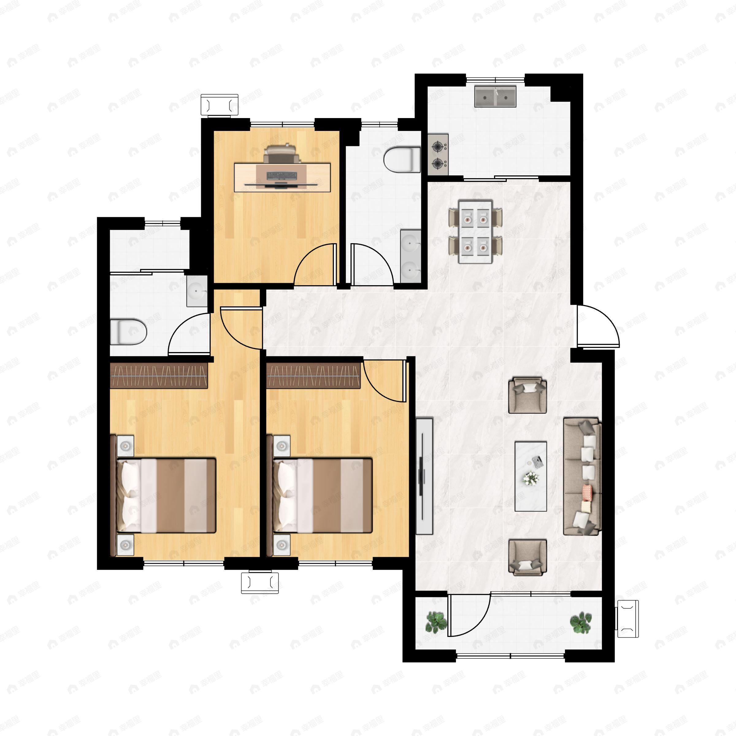 3室2厅2卫建面126平户型图