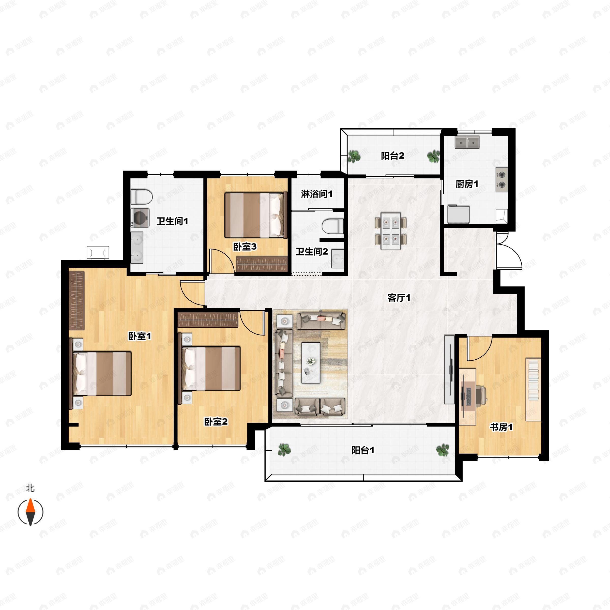 4室2厅2卫建面162平南户型图