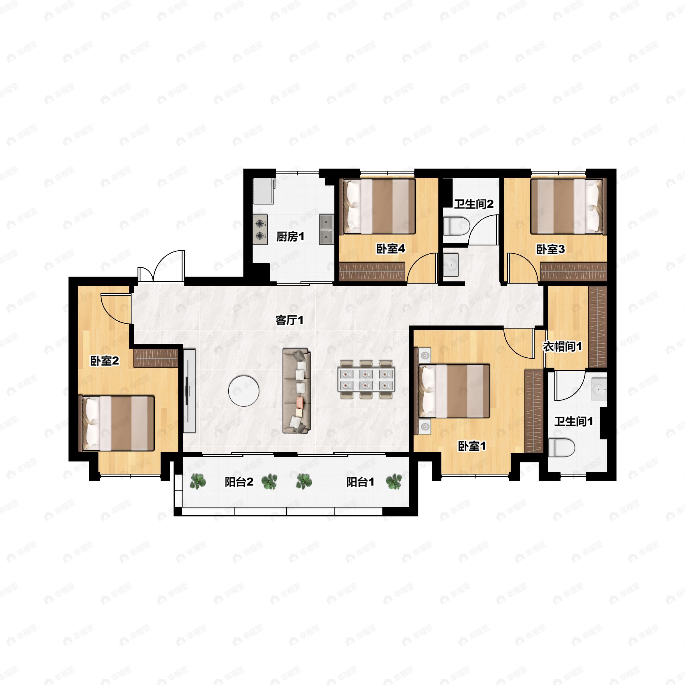 4室2厅2卫建面139平南户型图