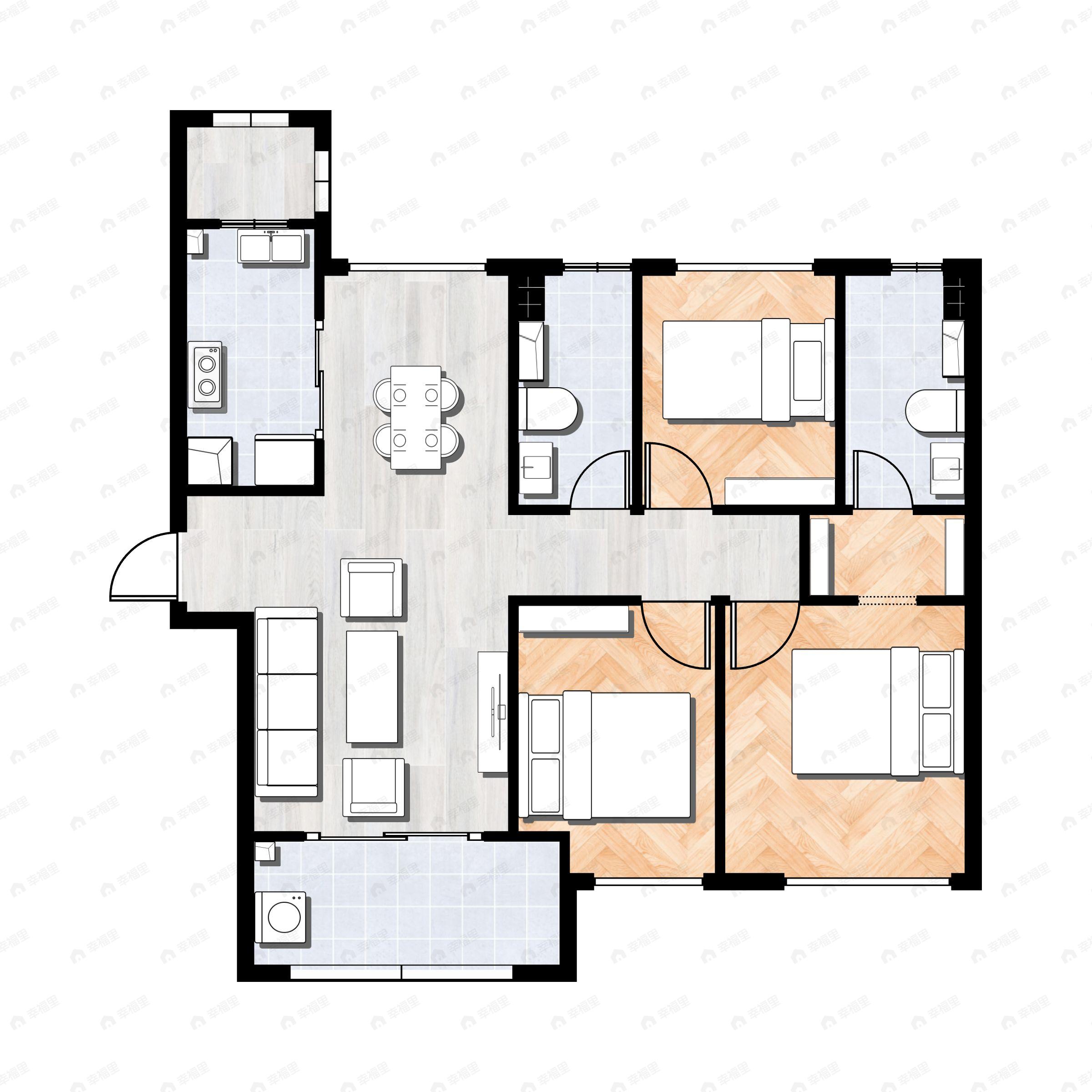 3室2厅2卫建面107平户型图