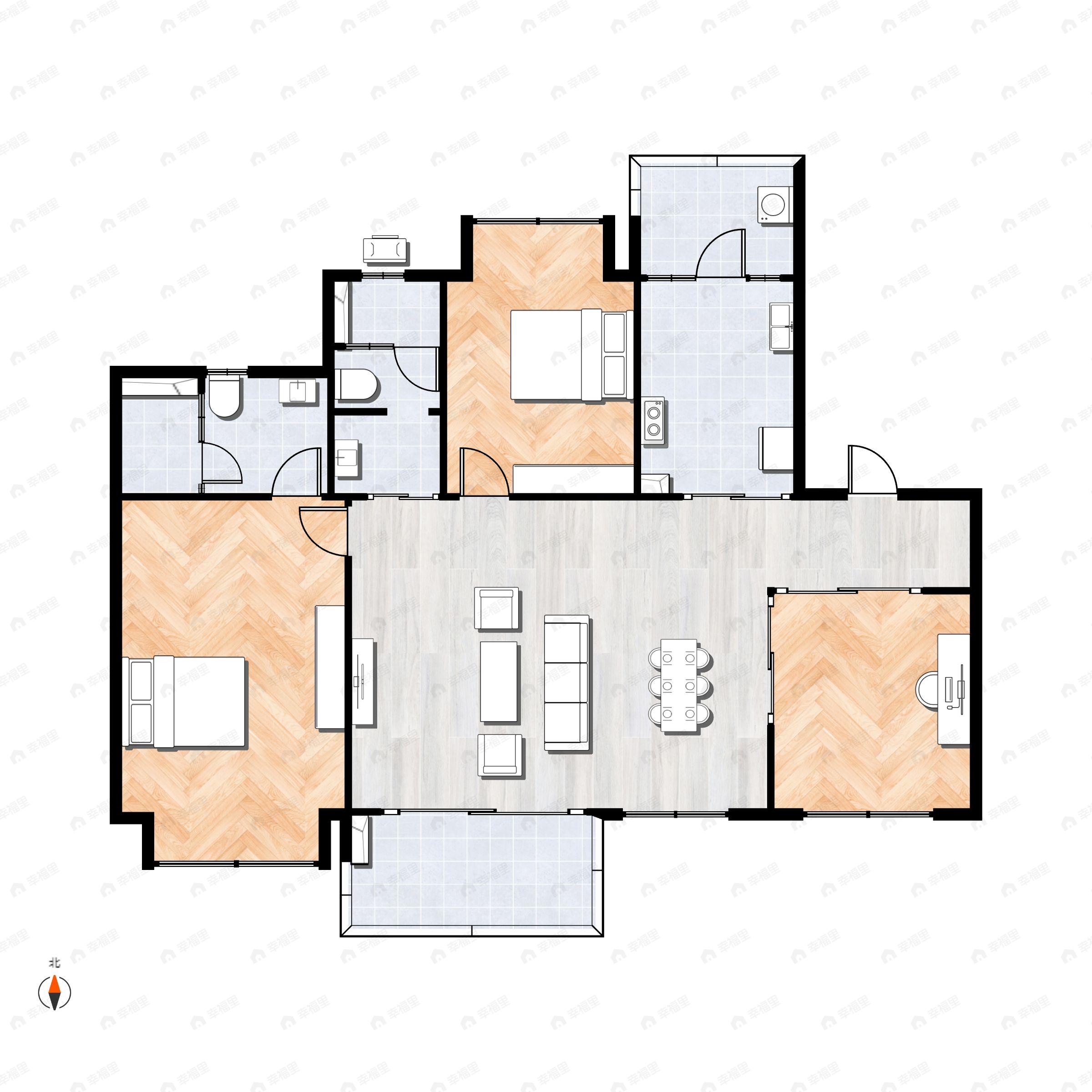 3室2厅2卫建面117平南户型图
