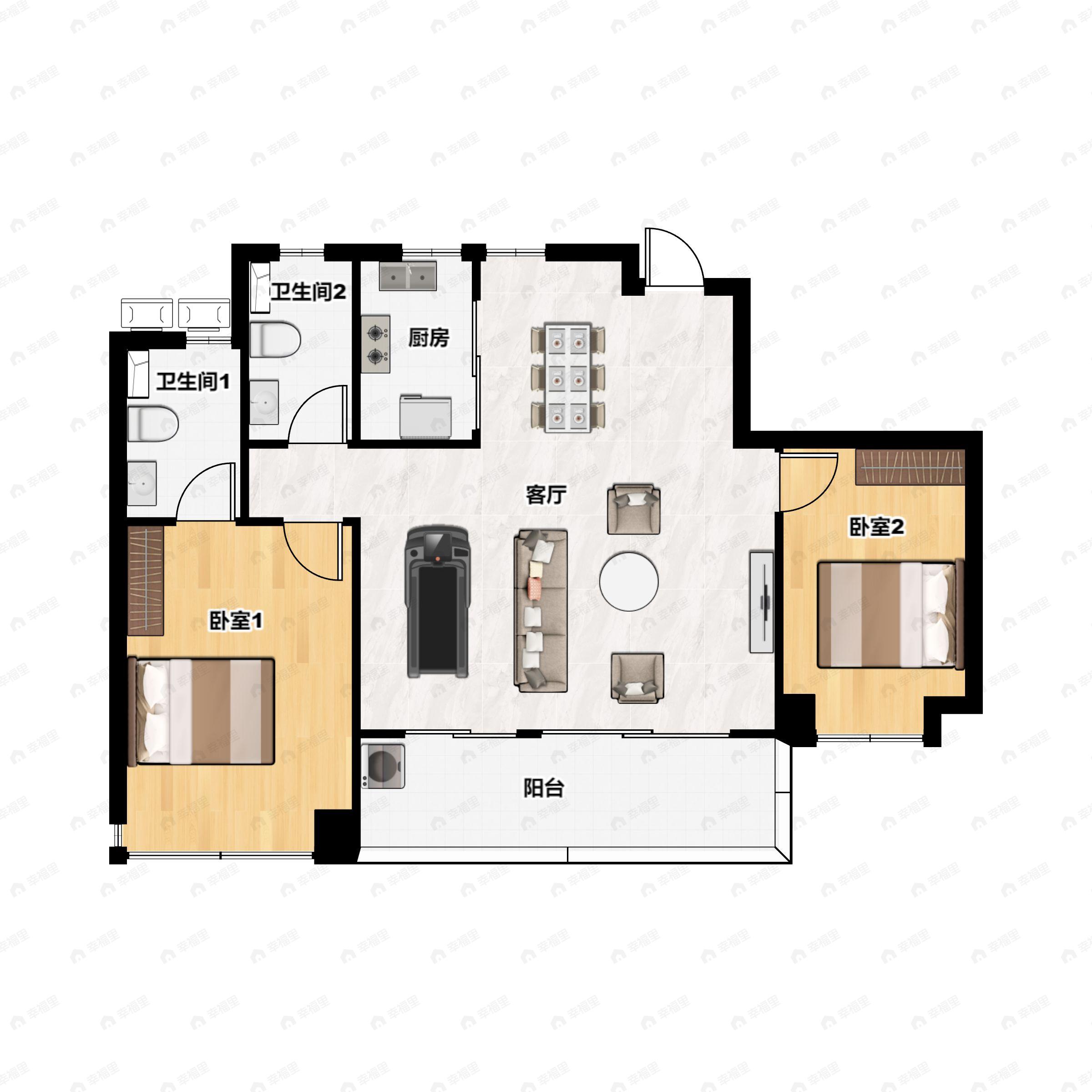 3室2厅2卫建面128平户型图