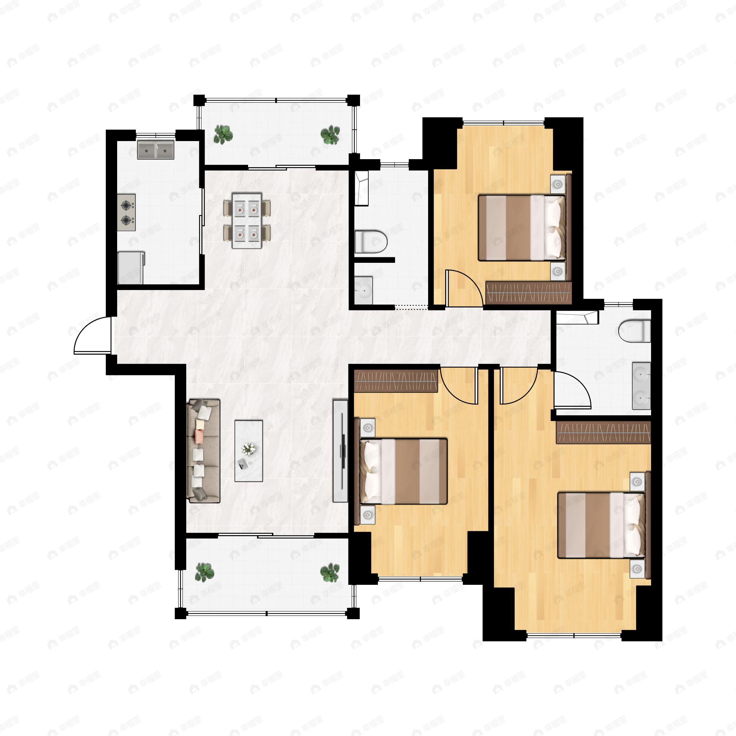 3室2厅2卫建面112平户型图
