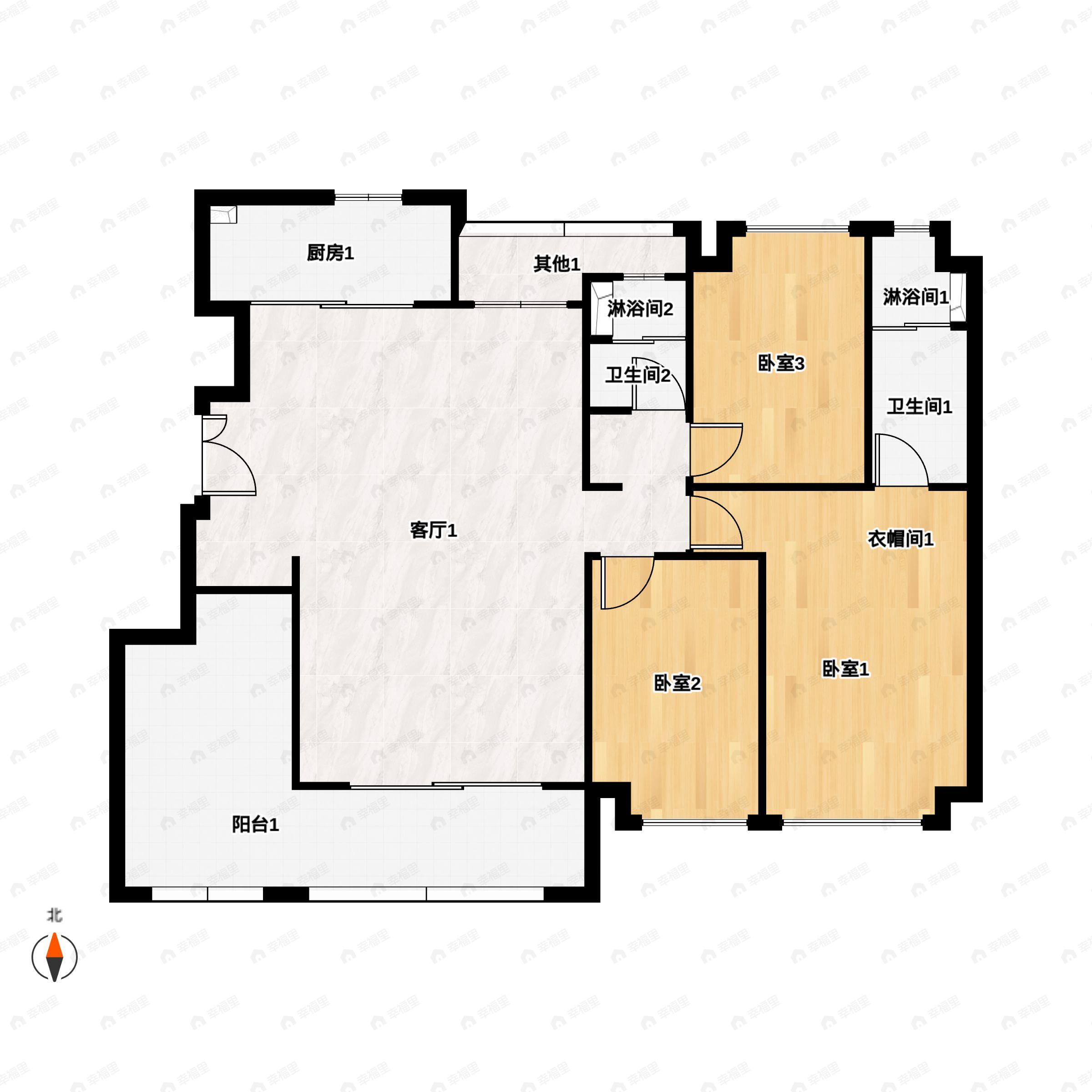3室2厅2卫建面143m²南户型图