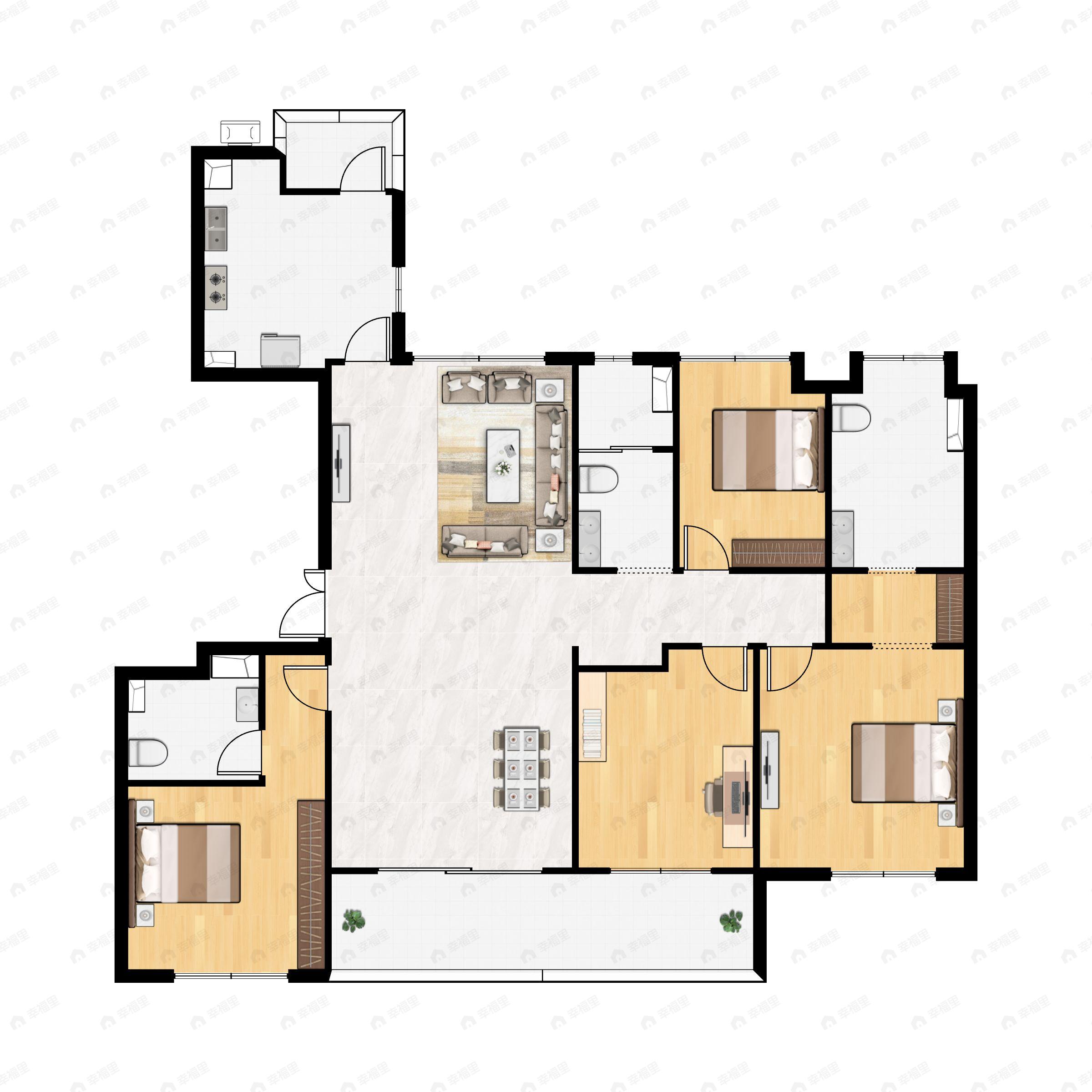 4室2厅3卫建面190平南|北户型图