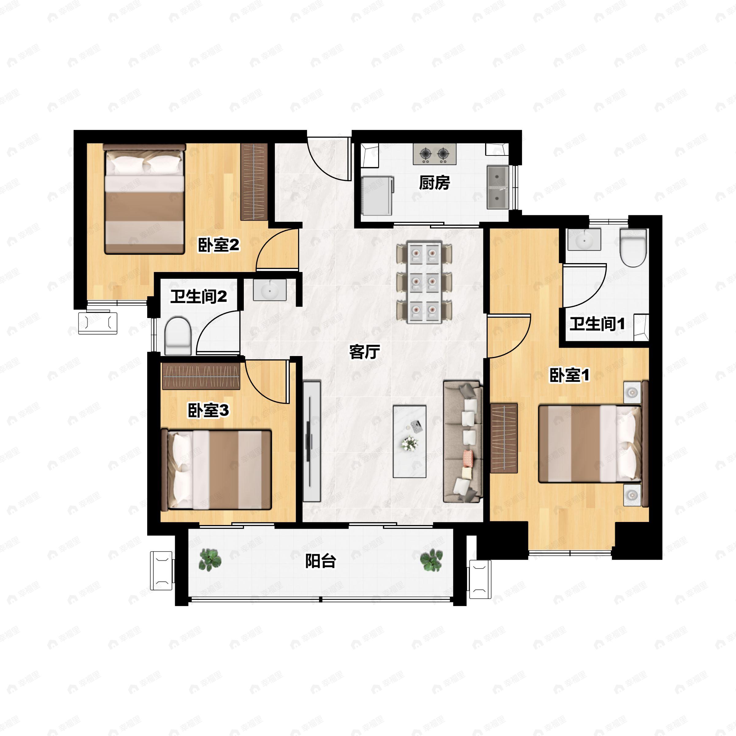 汉口道6号3室2厅2卫户型图