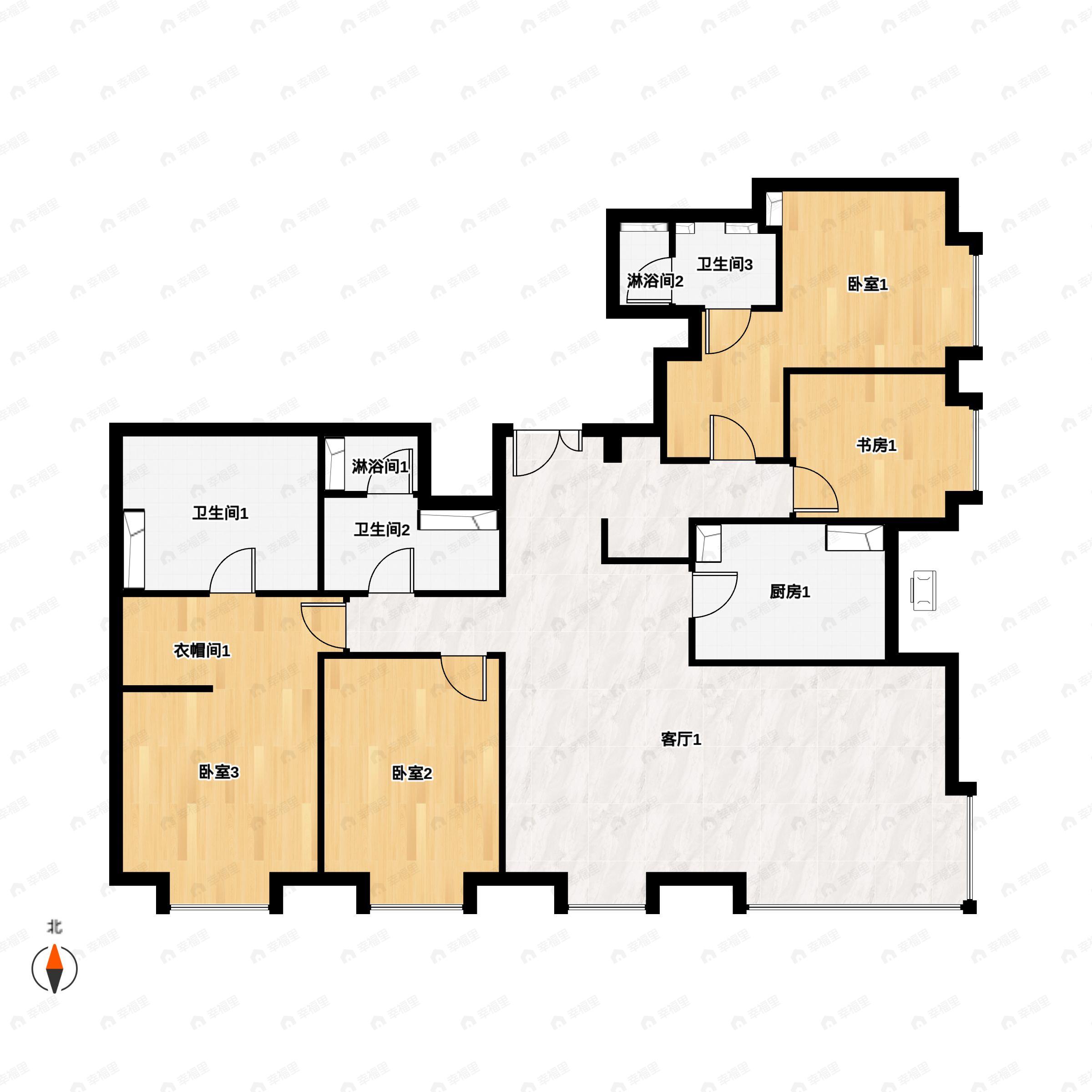 4室2厅3卫建面205平户型图
