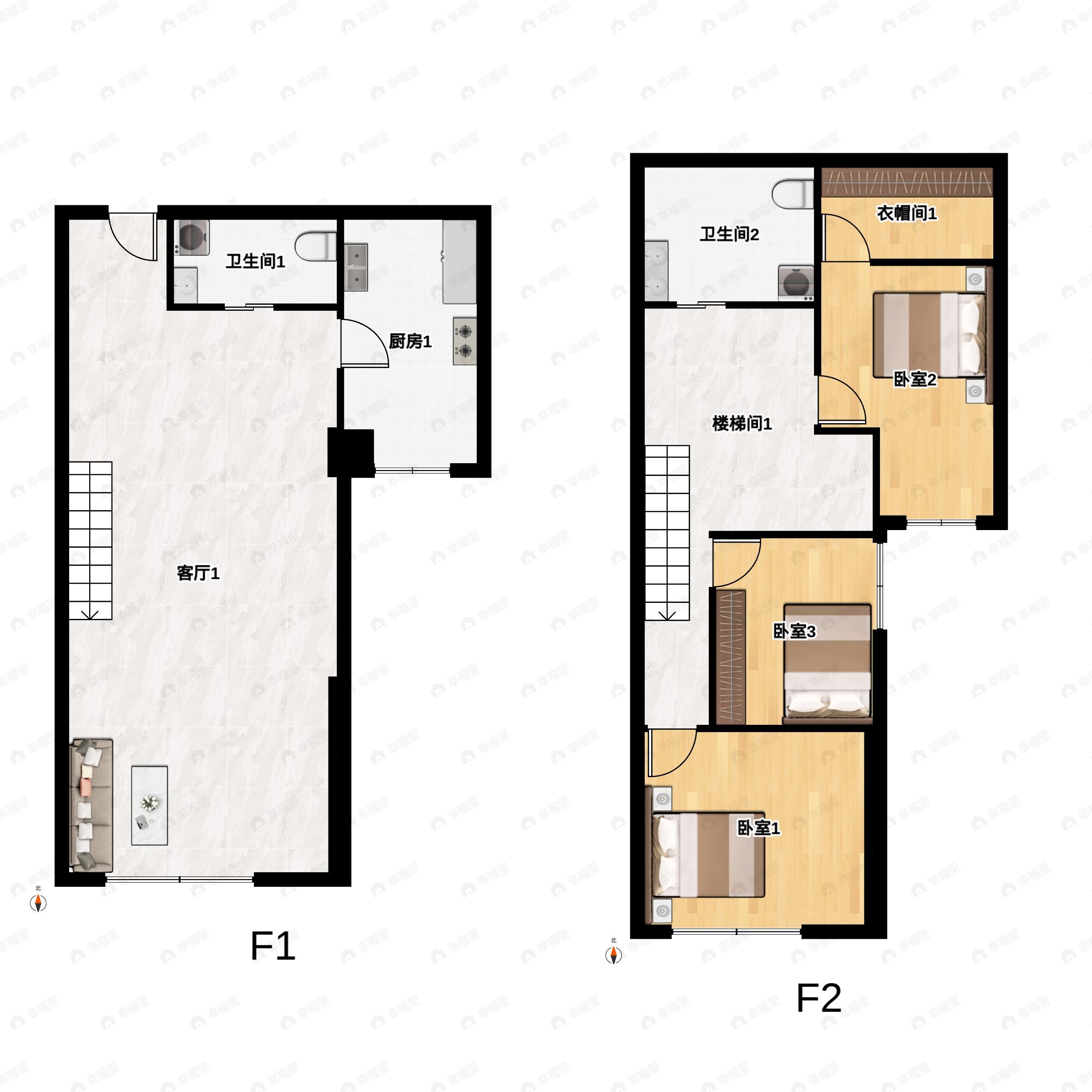 3室2厅2卫建面82平南|东户型图