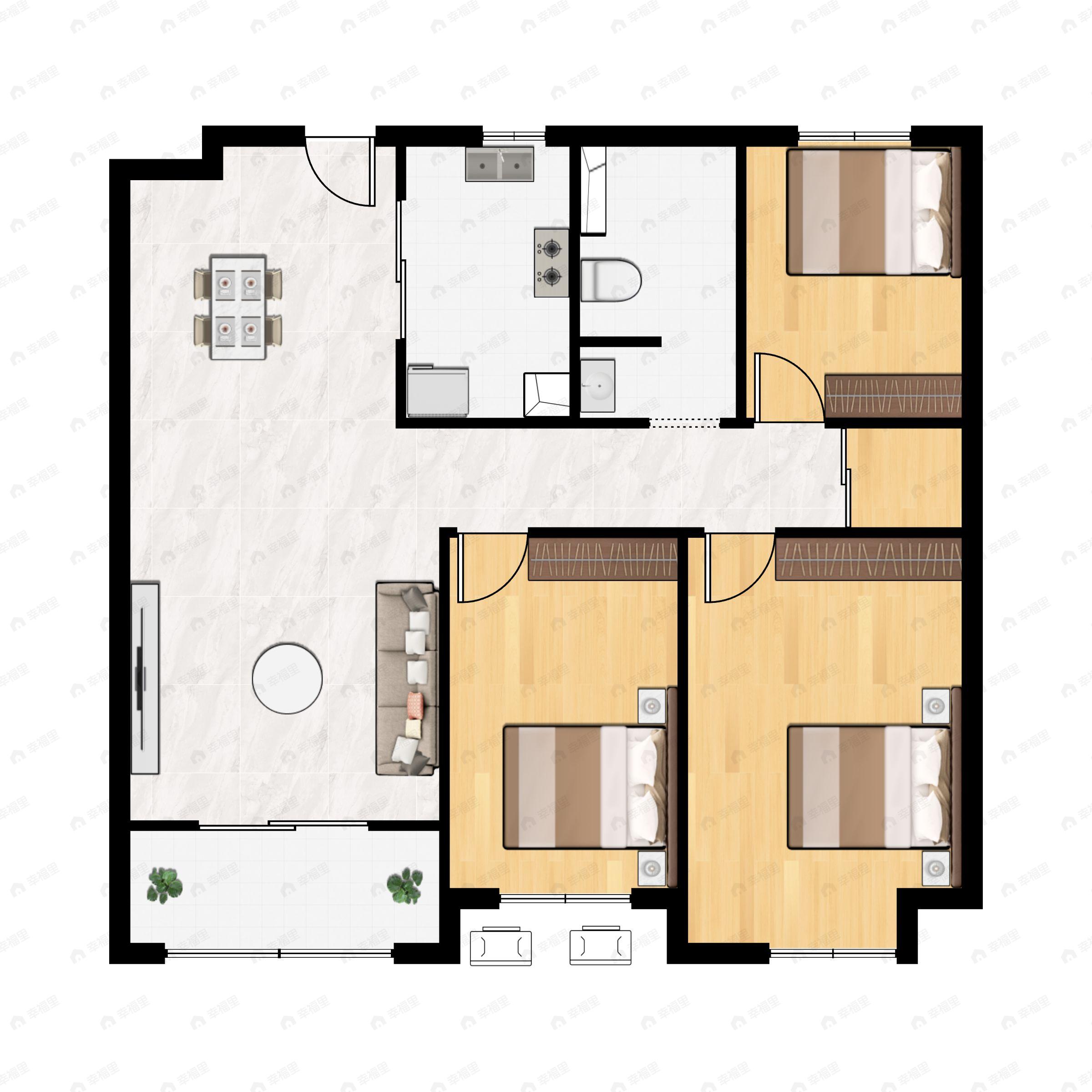 3室2厅1卫建面105平户型图