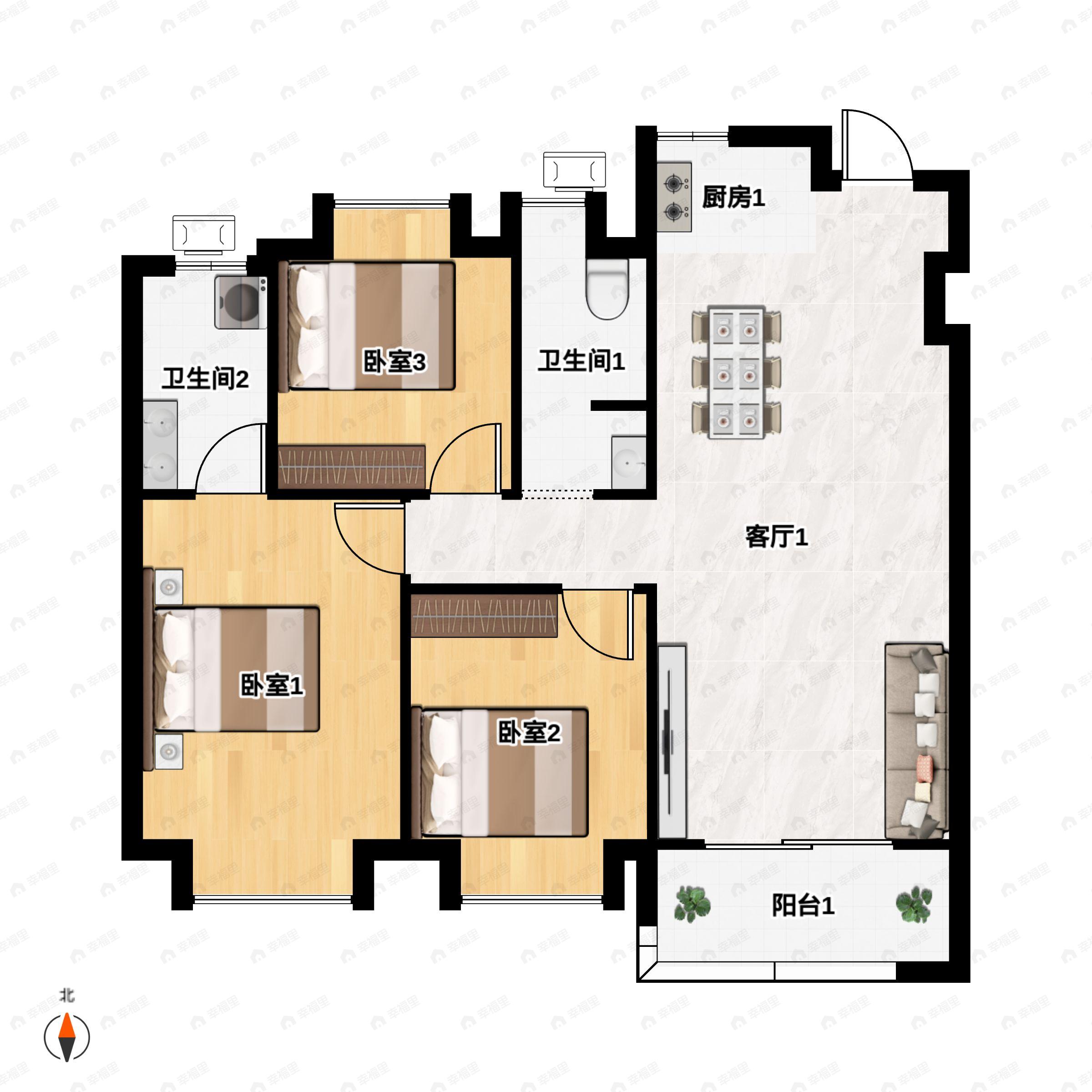和光峯境3室2厅2卫户型图