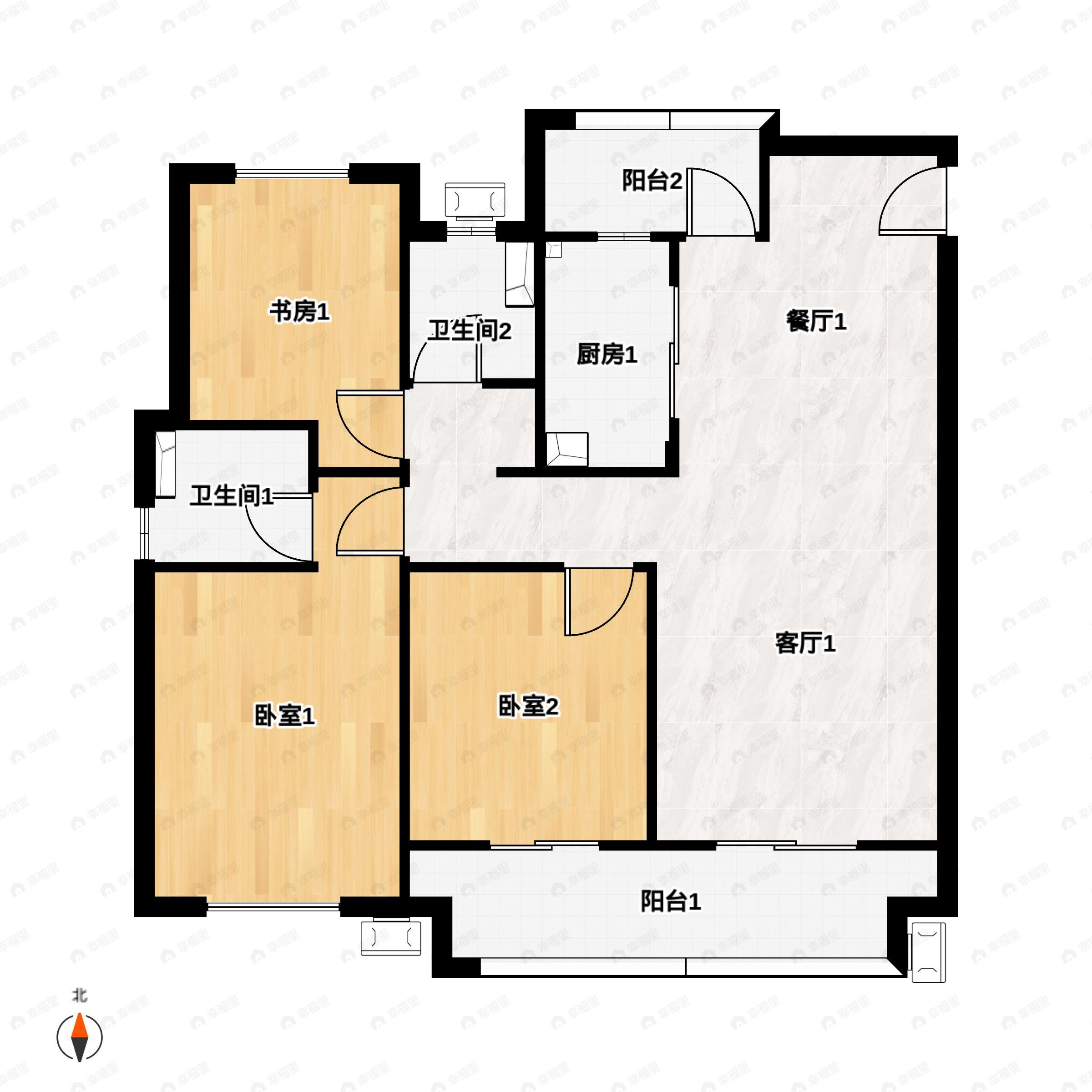 3室2厅2卫建面122平户型图