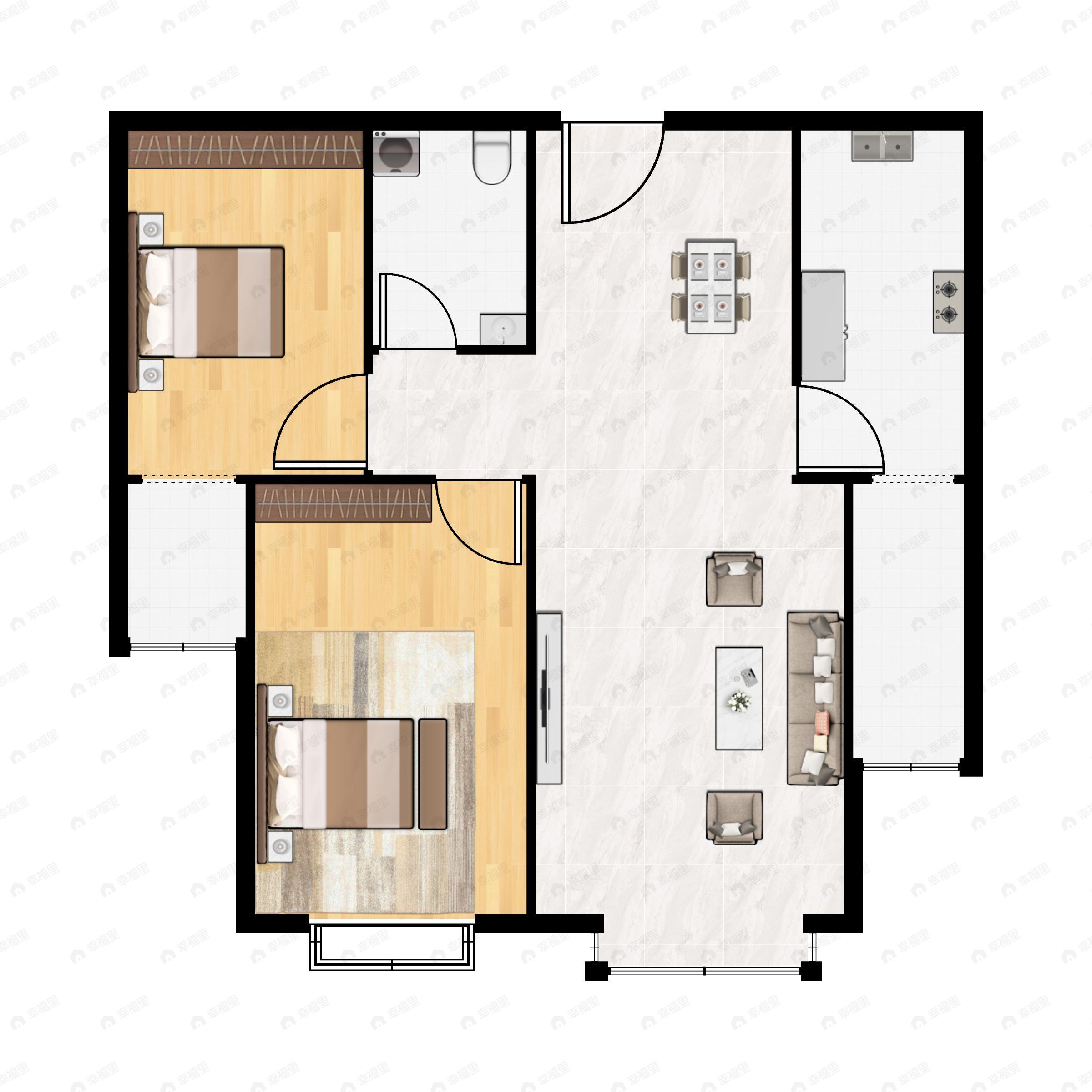 2室2厅1卫建面83平南户型图