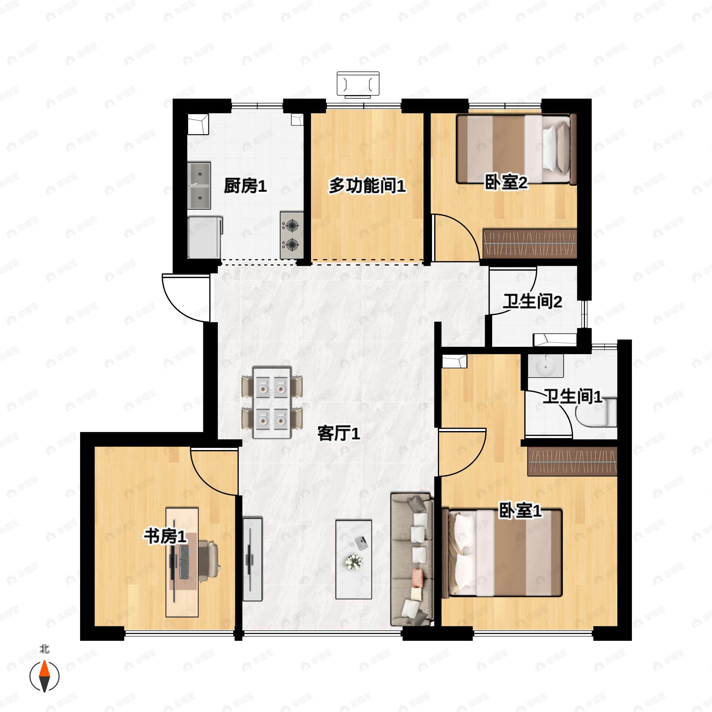 4室2厅2卫建面127平南|北户型图