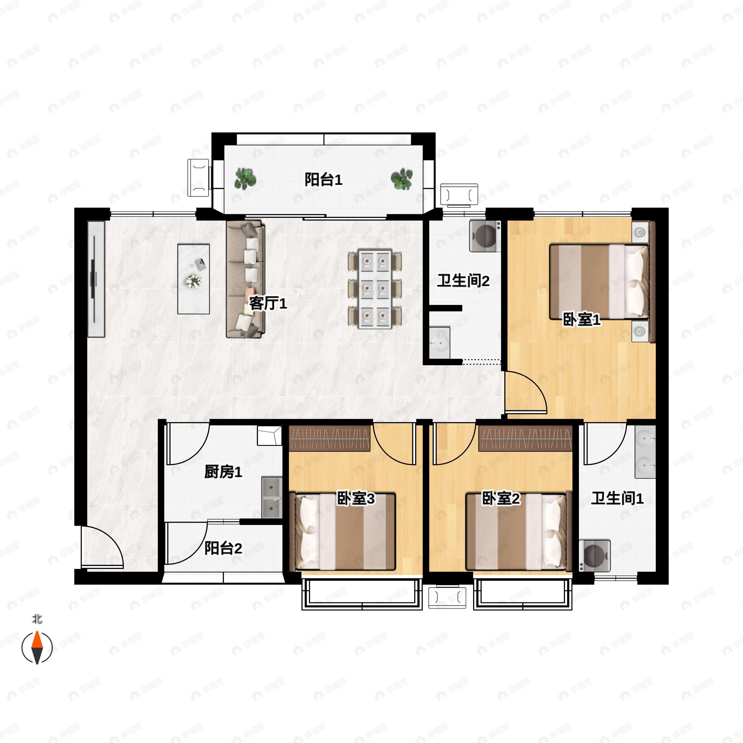 3室2厅2卫建面117平户型图