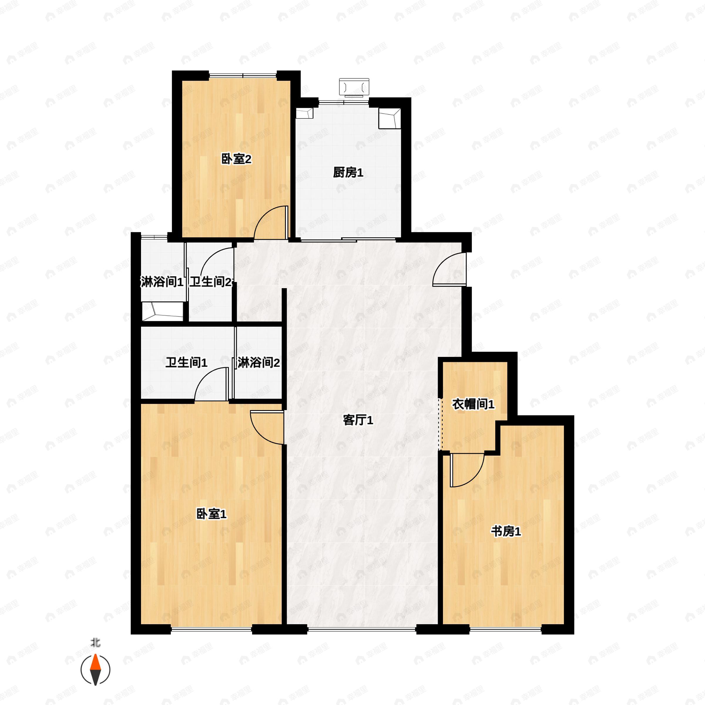 3室2厅2卫建面115平南|北户型图