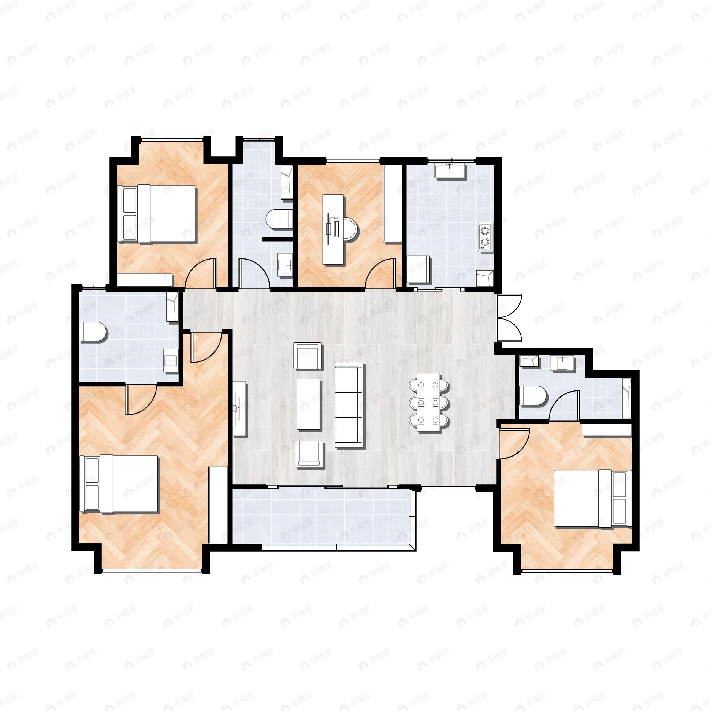 4室2厅3卫建面173平南户型图