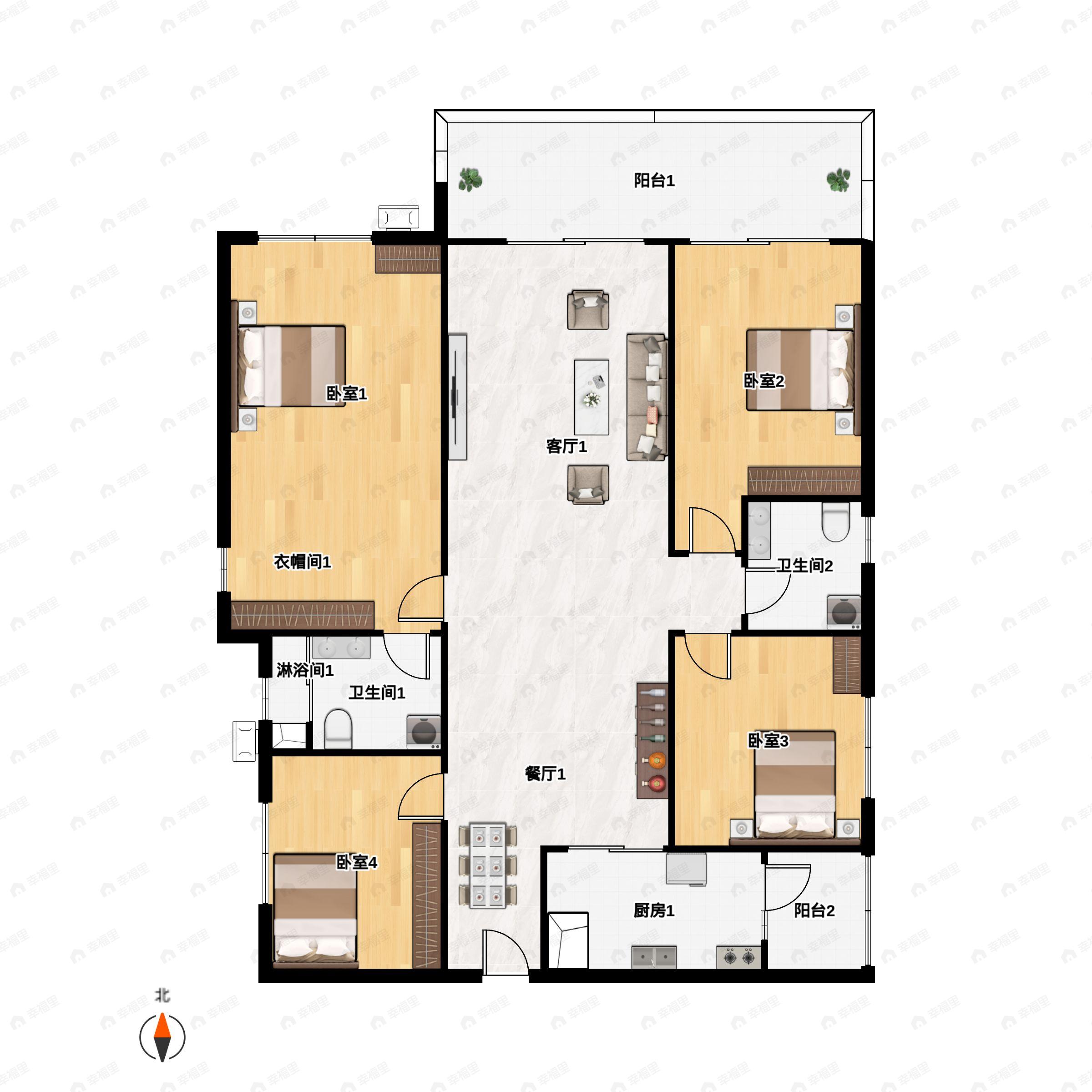 4室2厅2卫建面132平户型图
