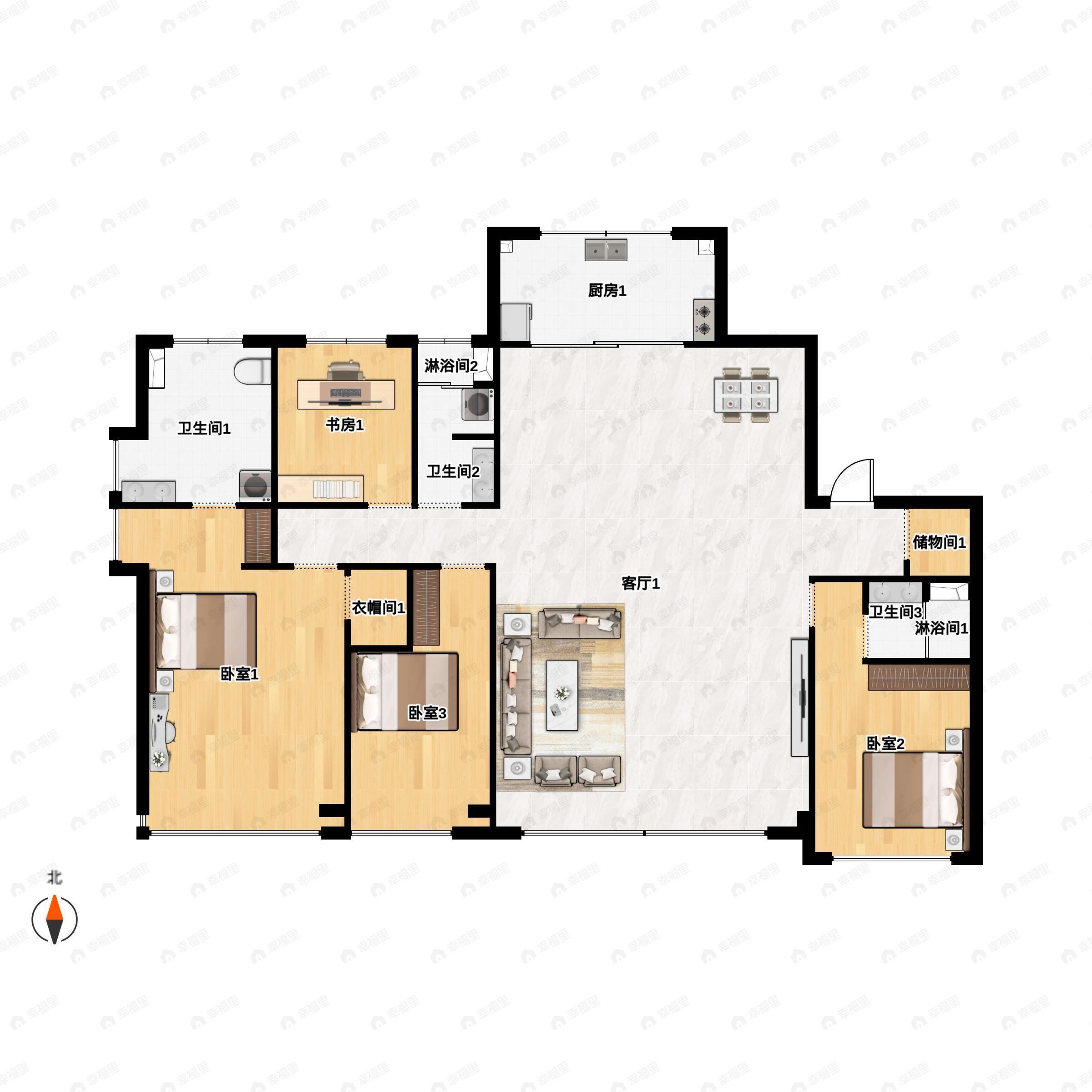 中海·峰境梅江4室2厅3卫户型图