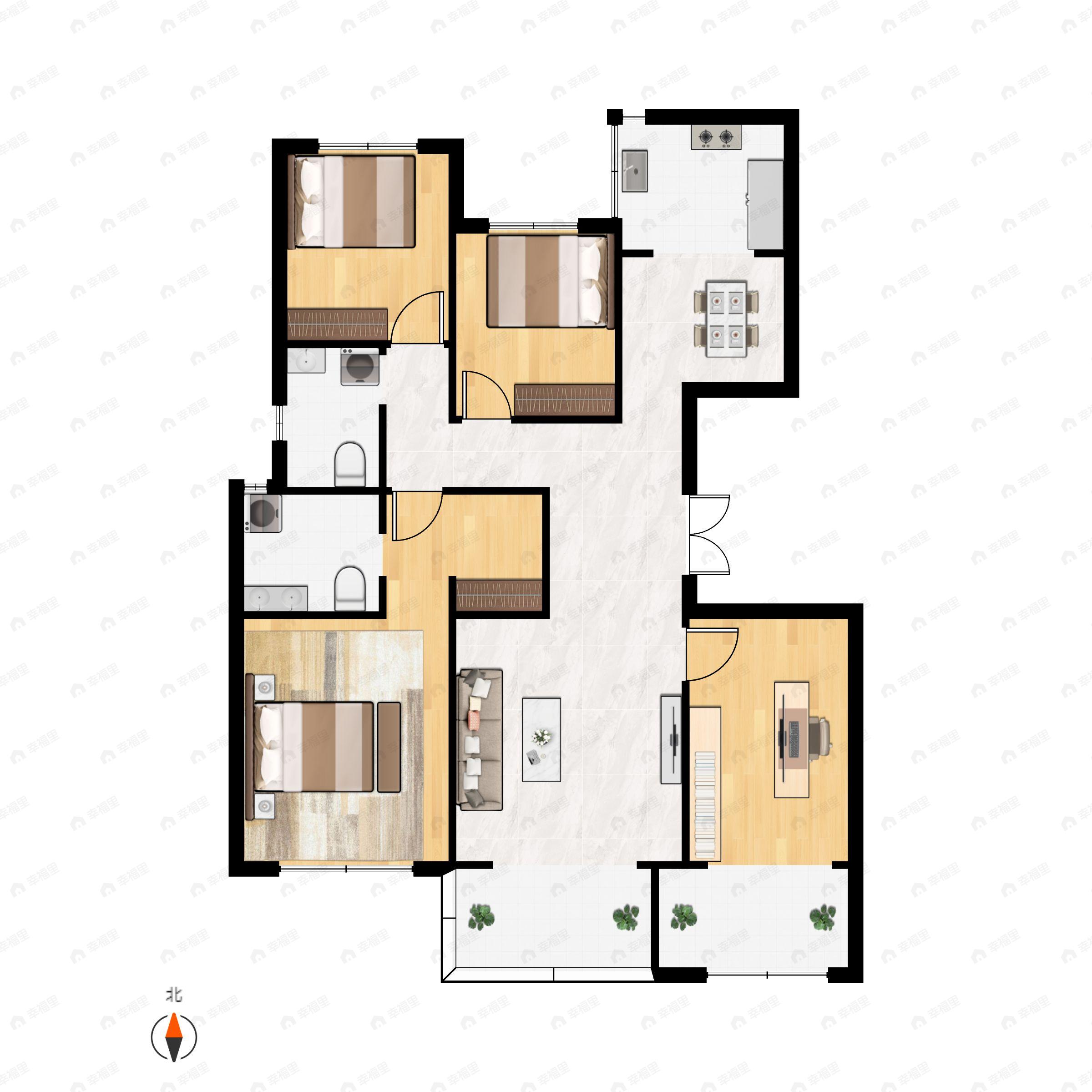 4室2厅2卫建面147平南户型图
