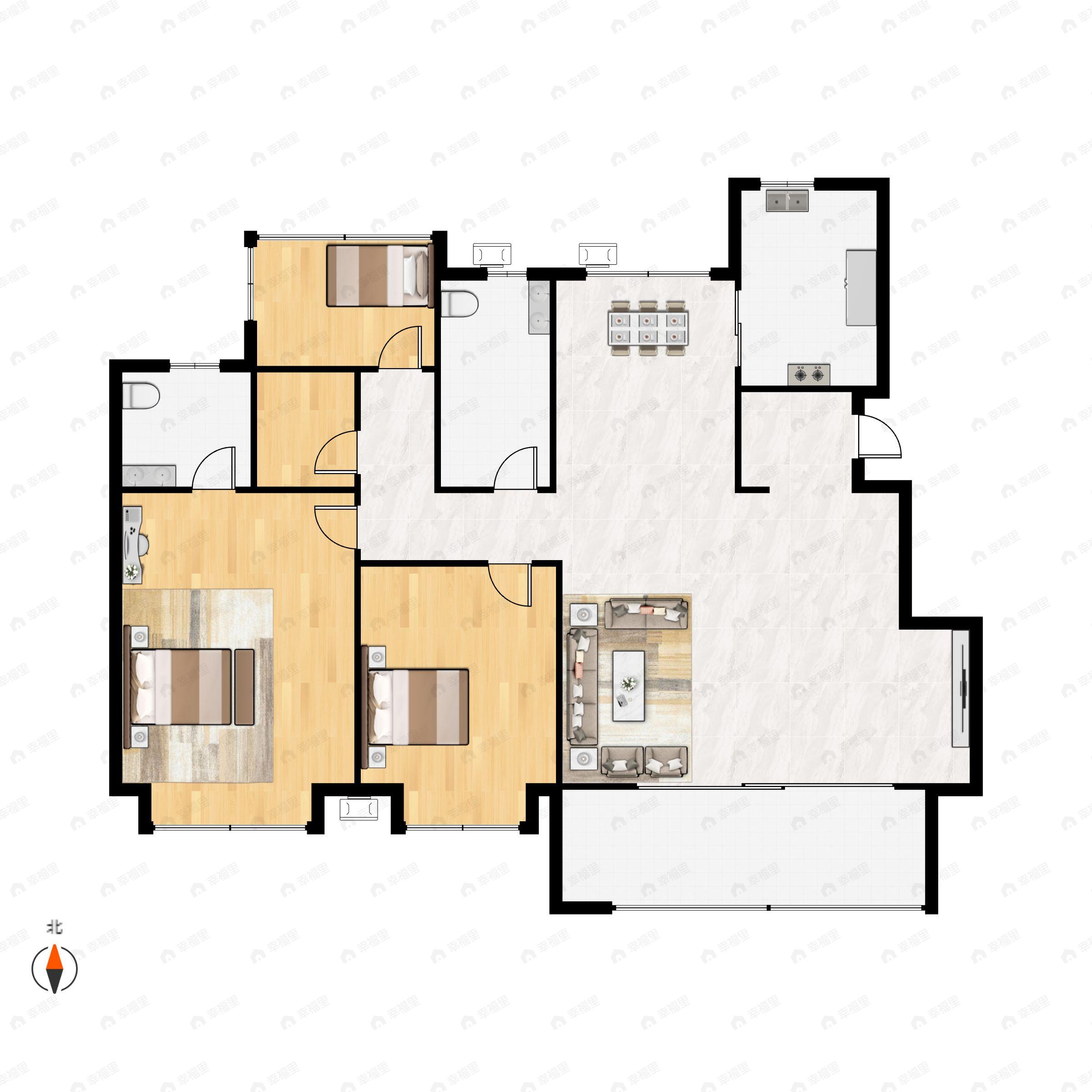 3室2厅2卫建面119平北|南户型图