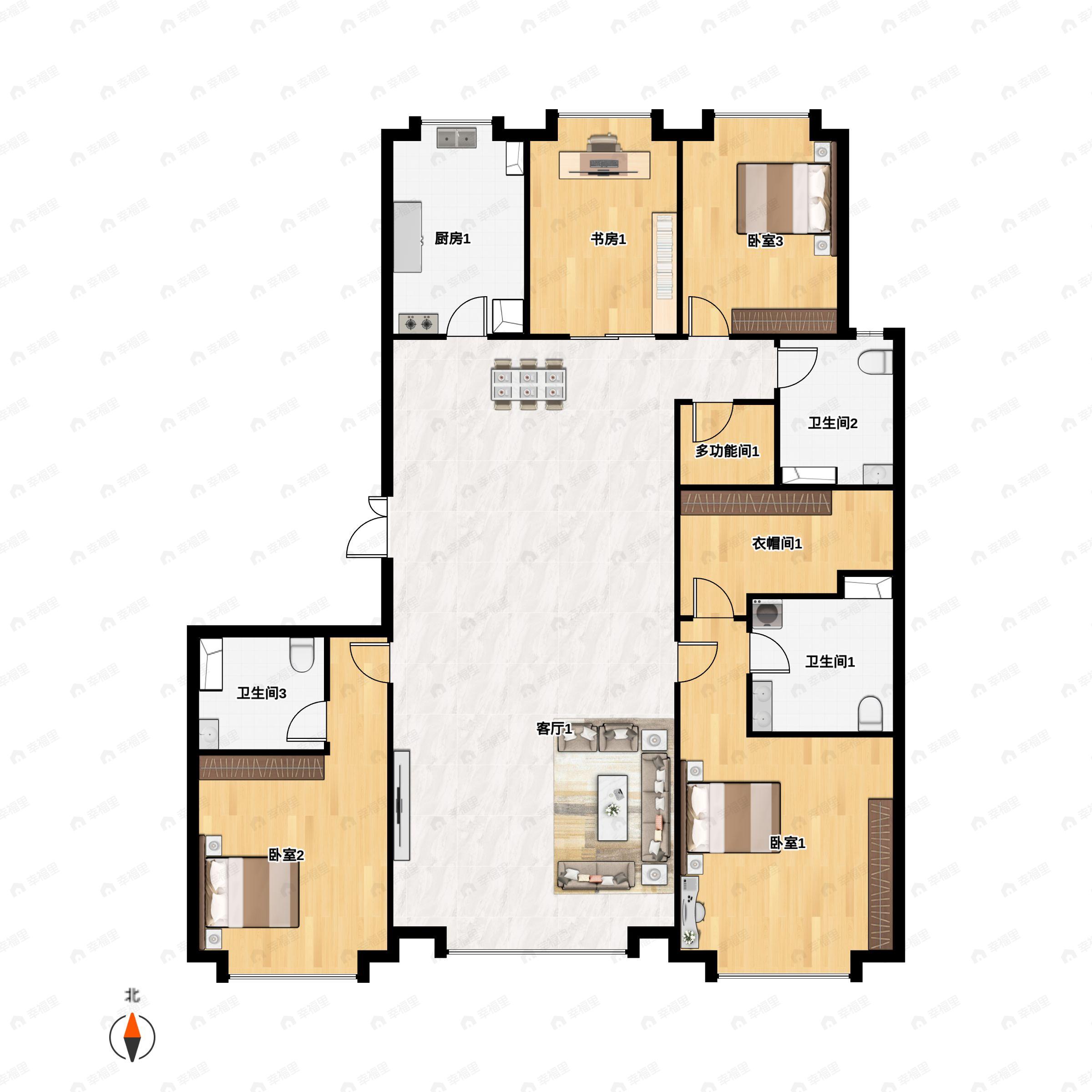4室2厅3卫建面252平北|南户型图