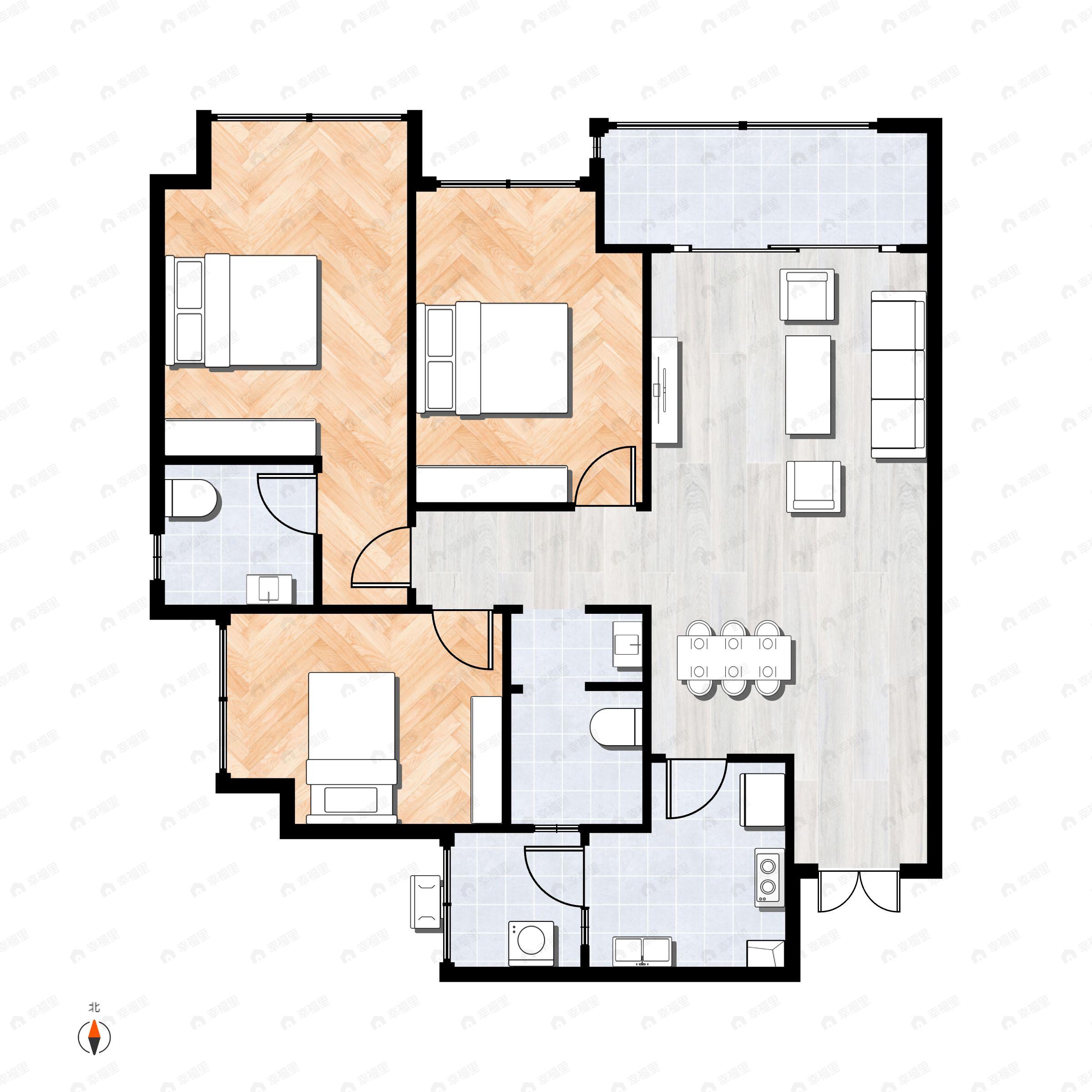 3室2厅2卫建面97m²东户型图