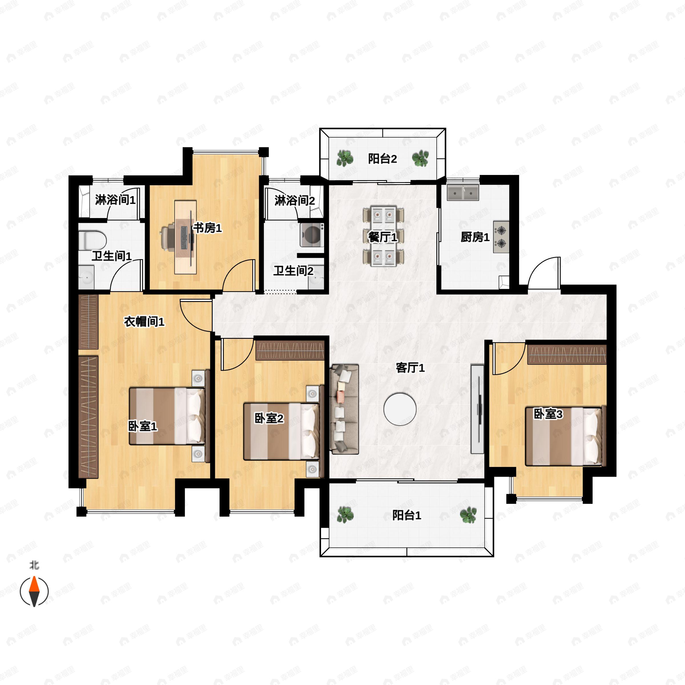 4室2厅2卫建面128平户型图