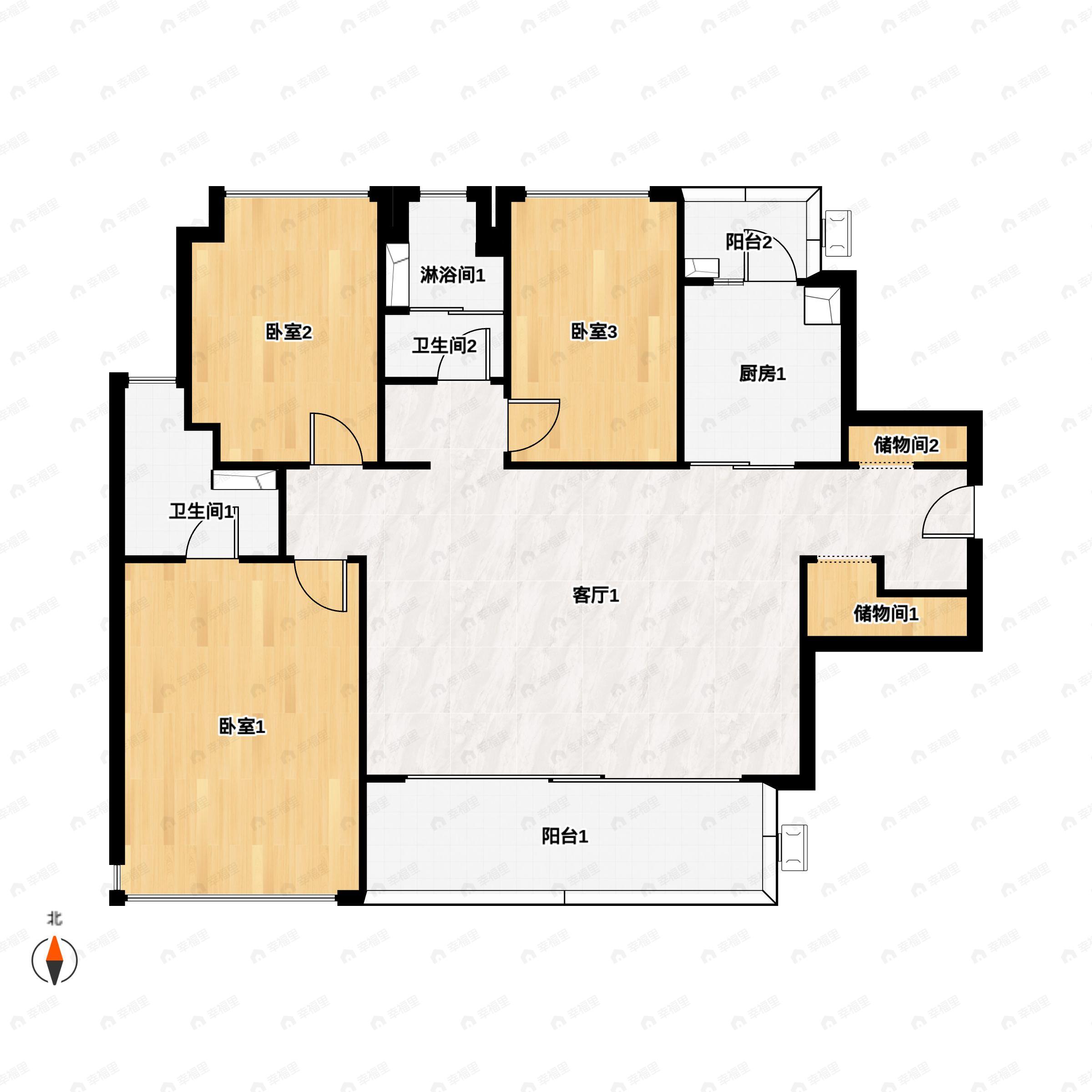 3室2厅2卫建面110平南户型图