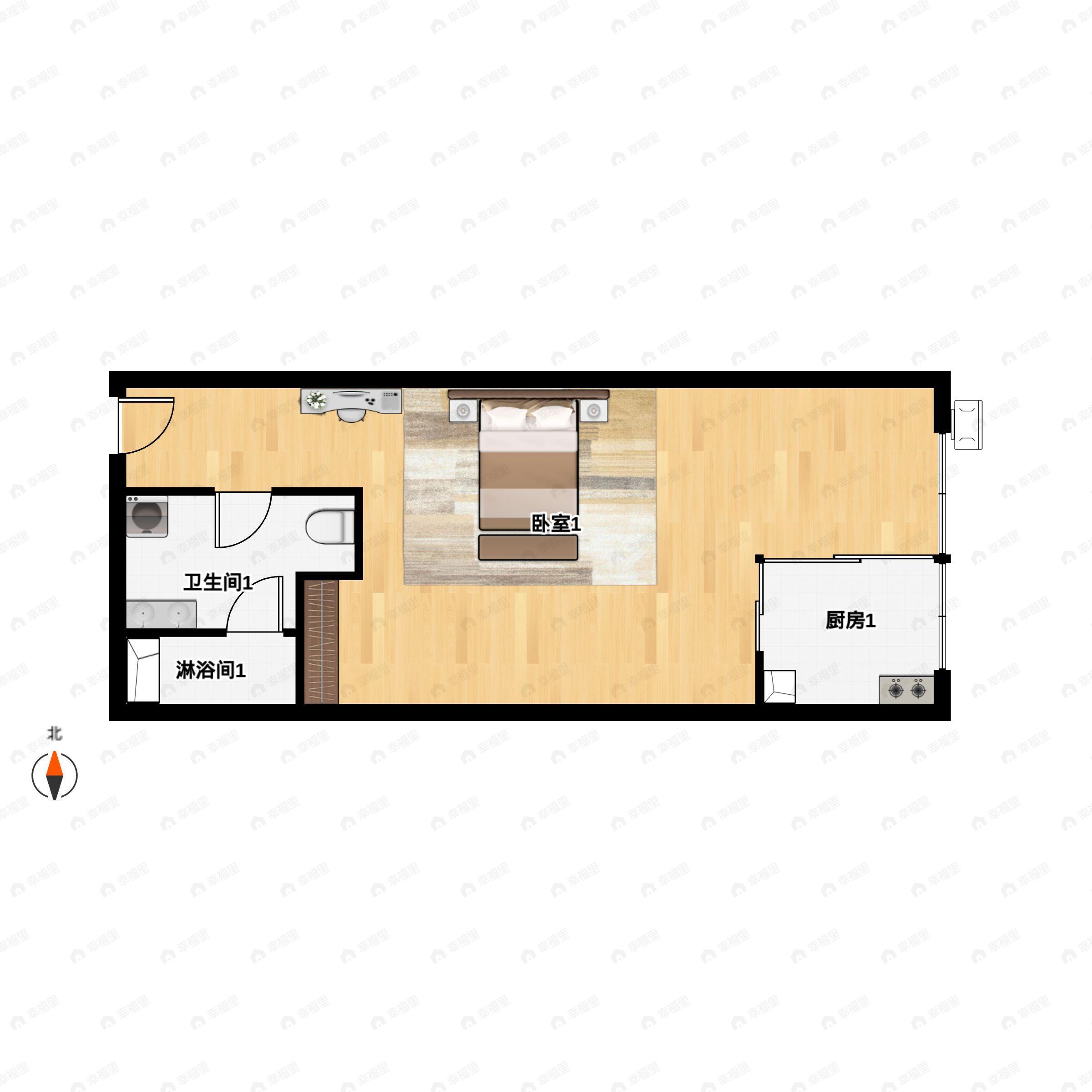1室1卫建面50m²东户型图