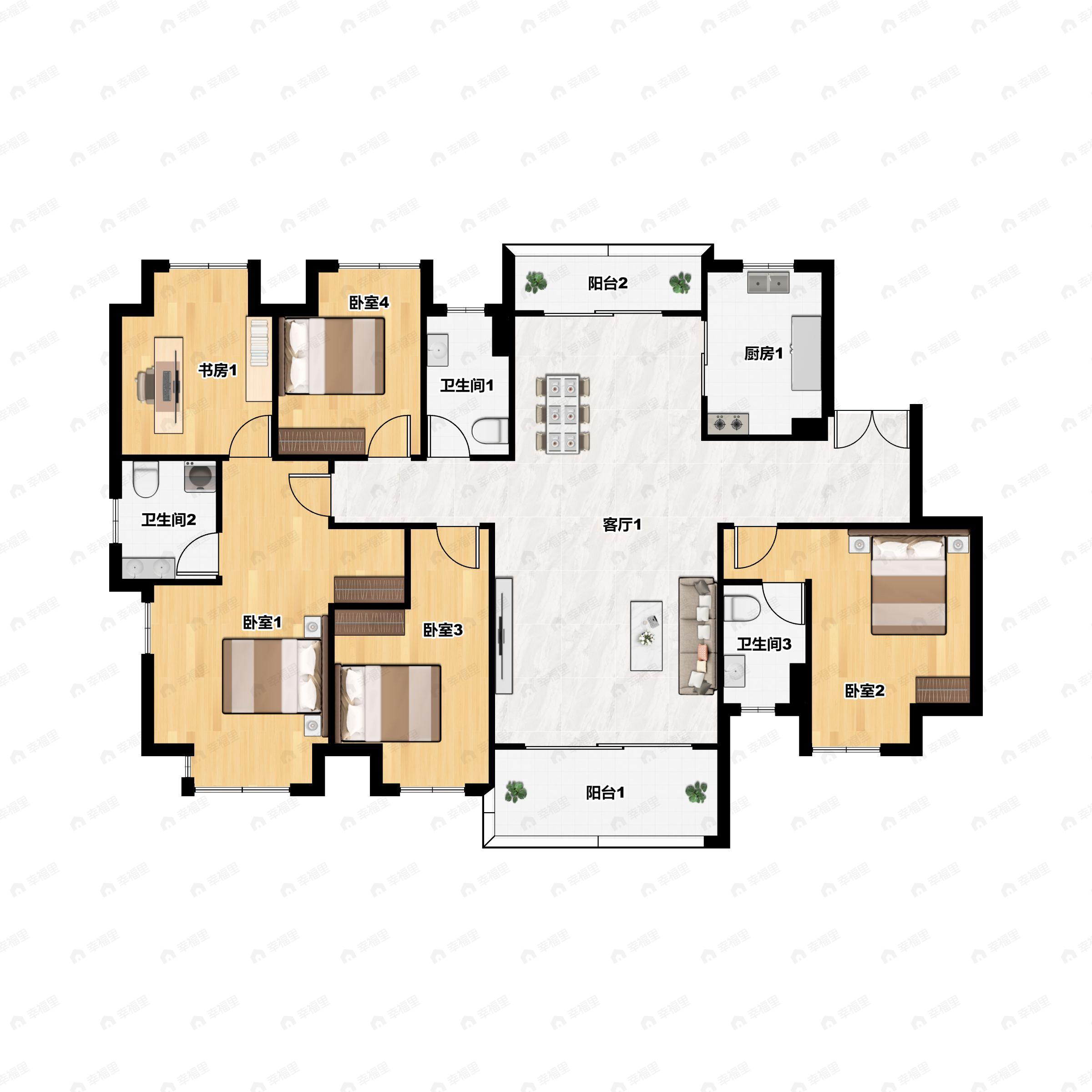 5室2厅3卫建面166平南户型图
