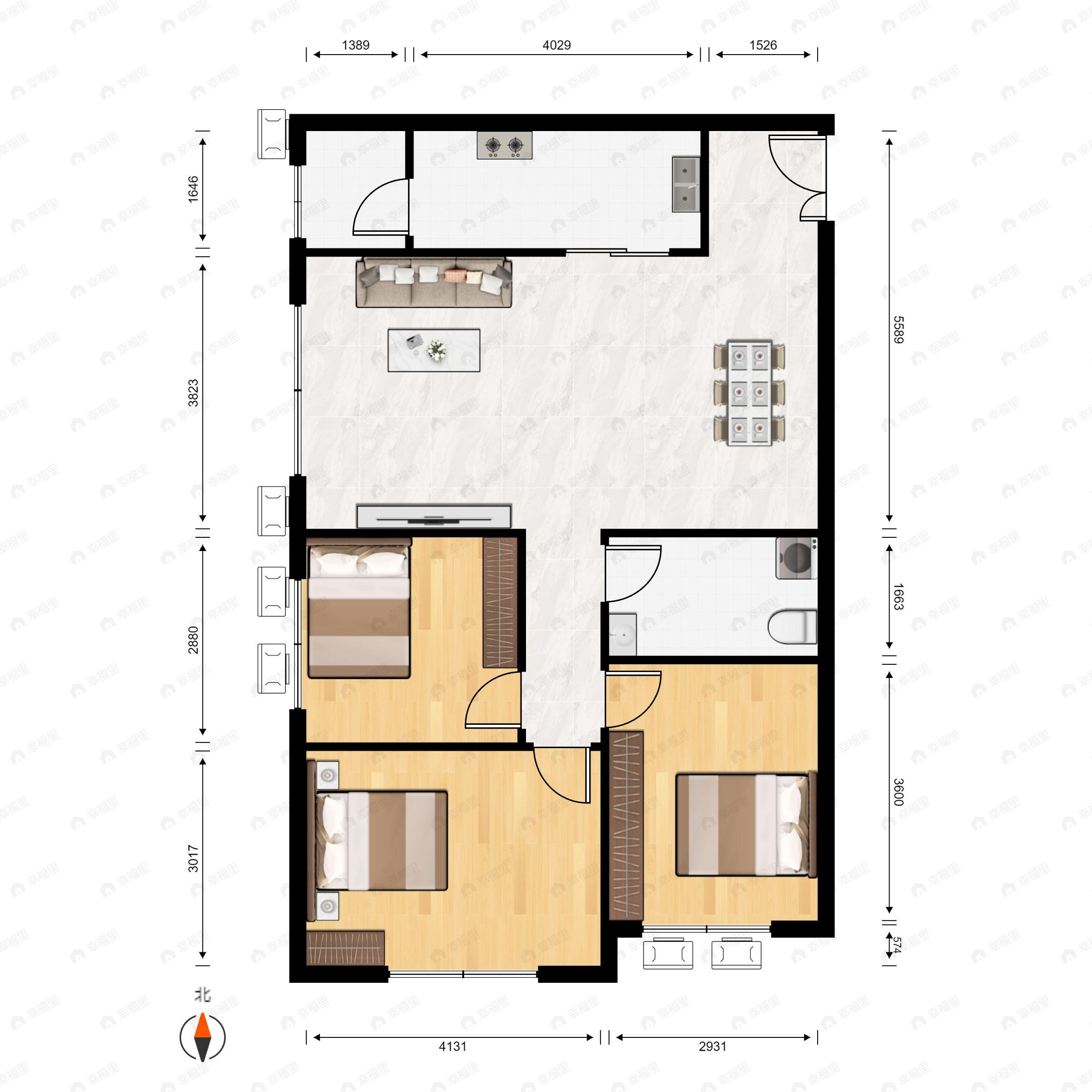 建国壹号3室2厅1卫户型图