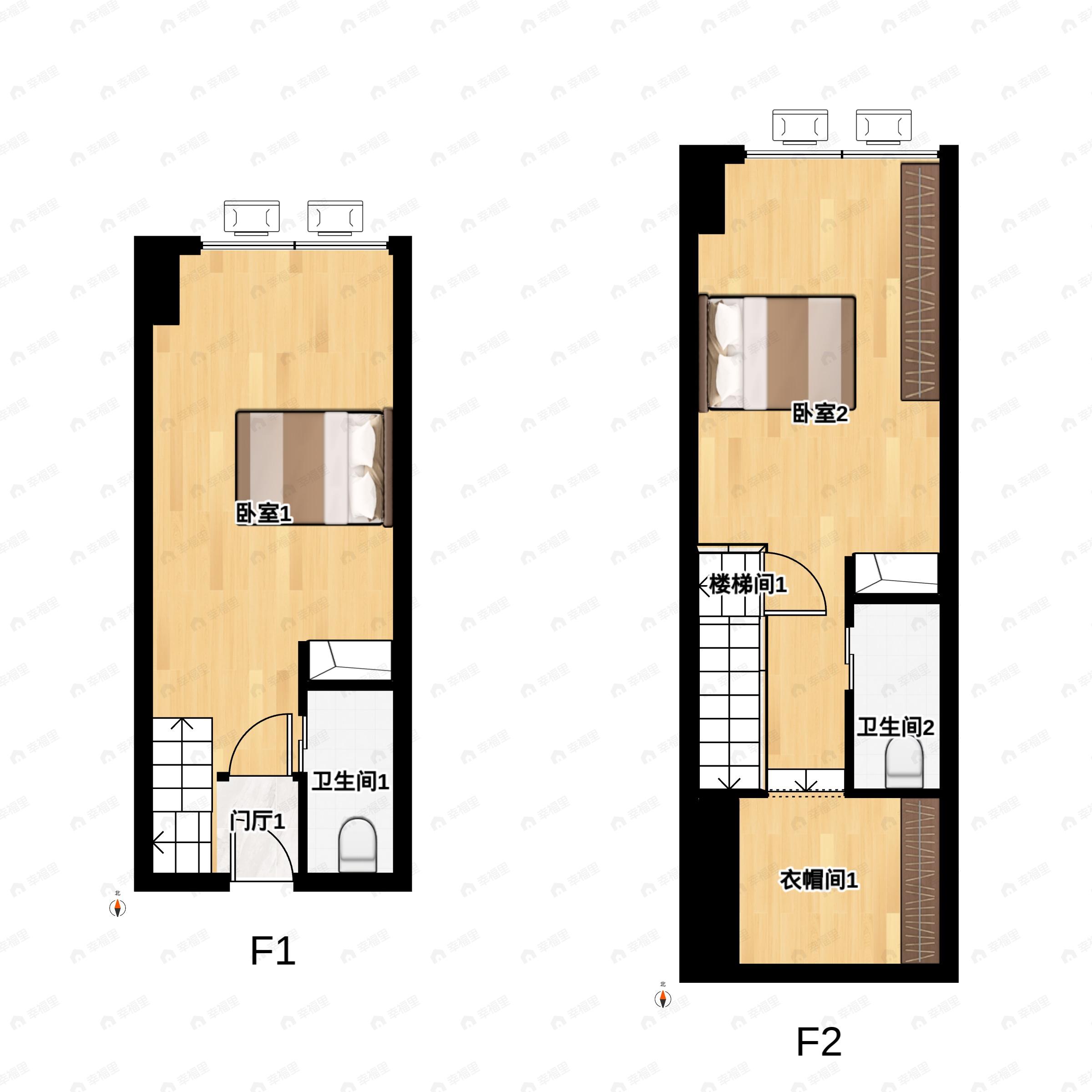 3室1厅2卫建面37平户型图