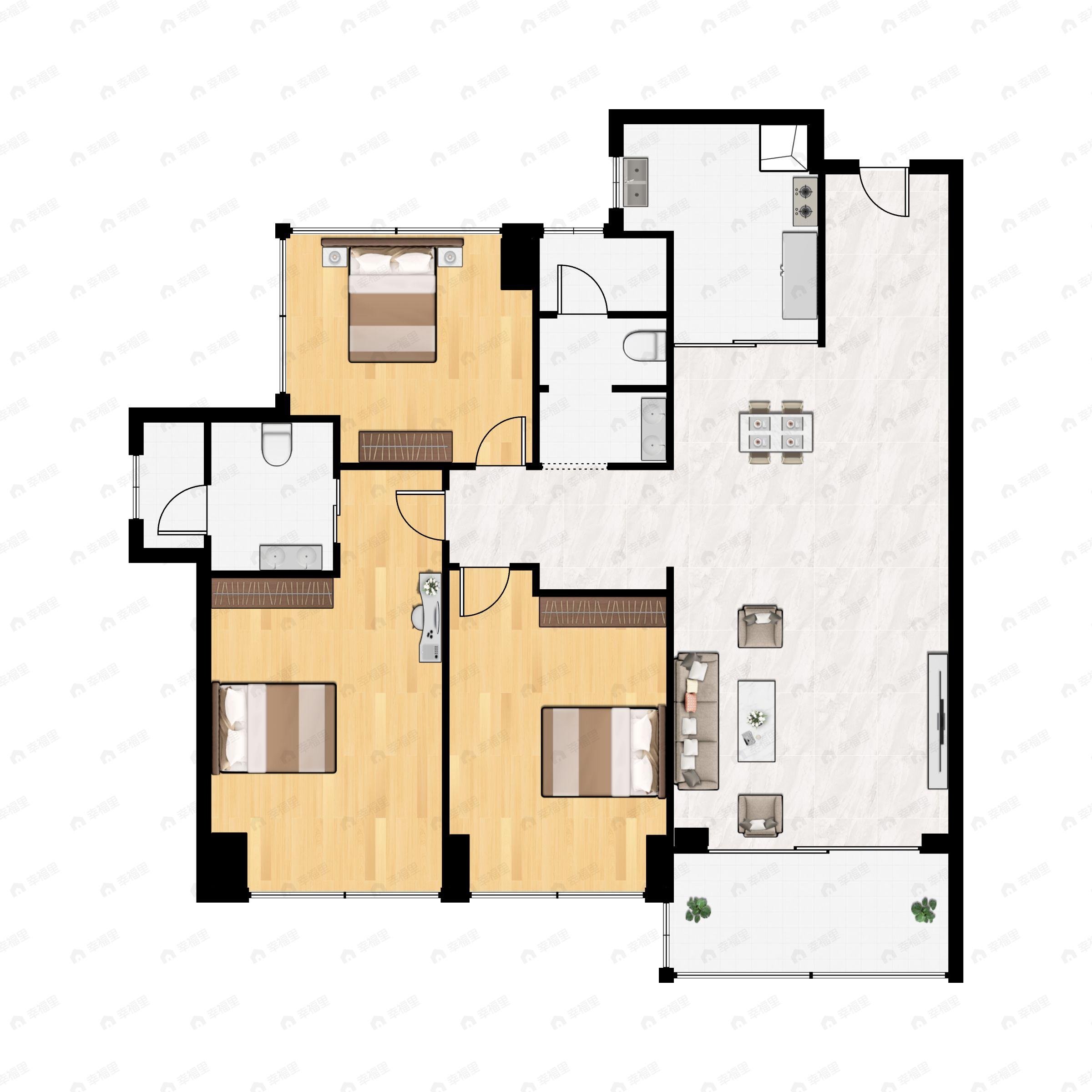 3室2厅2卫建面89平户型图