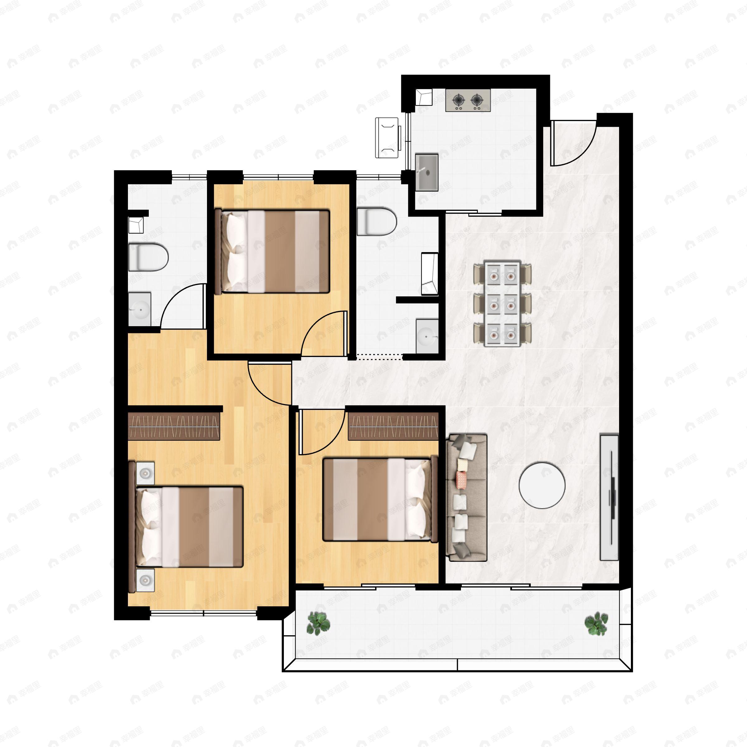 3室2厅2卫建面112平户型图