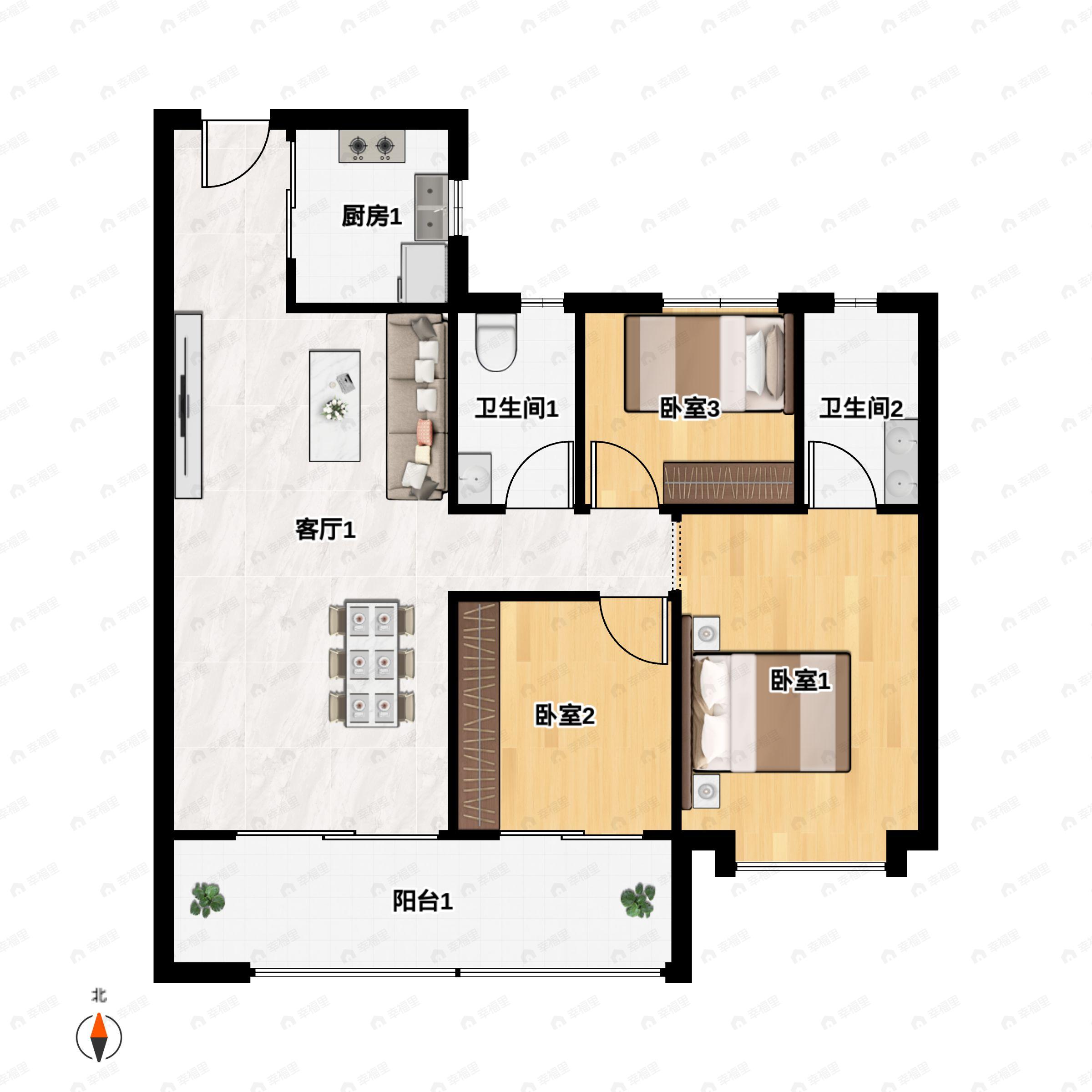 3室2厅2卫建面119平户型图