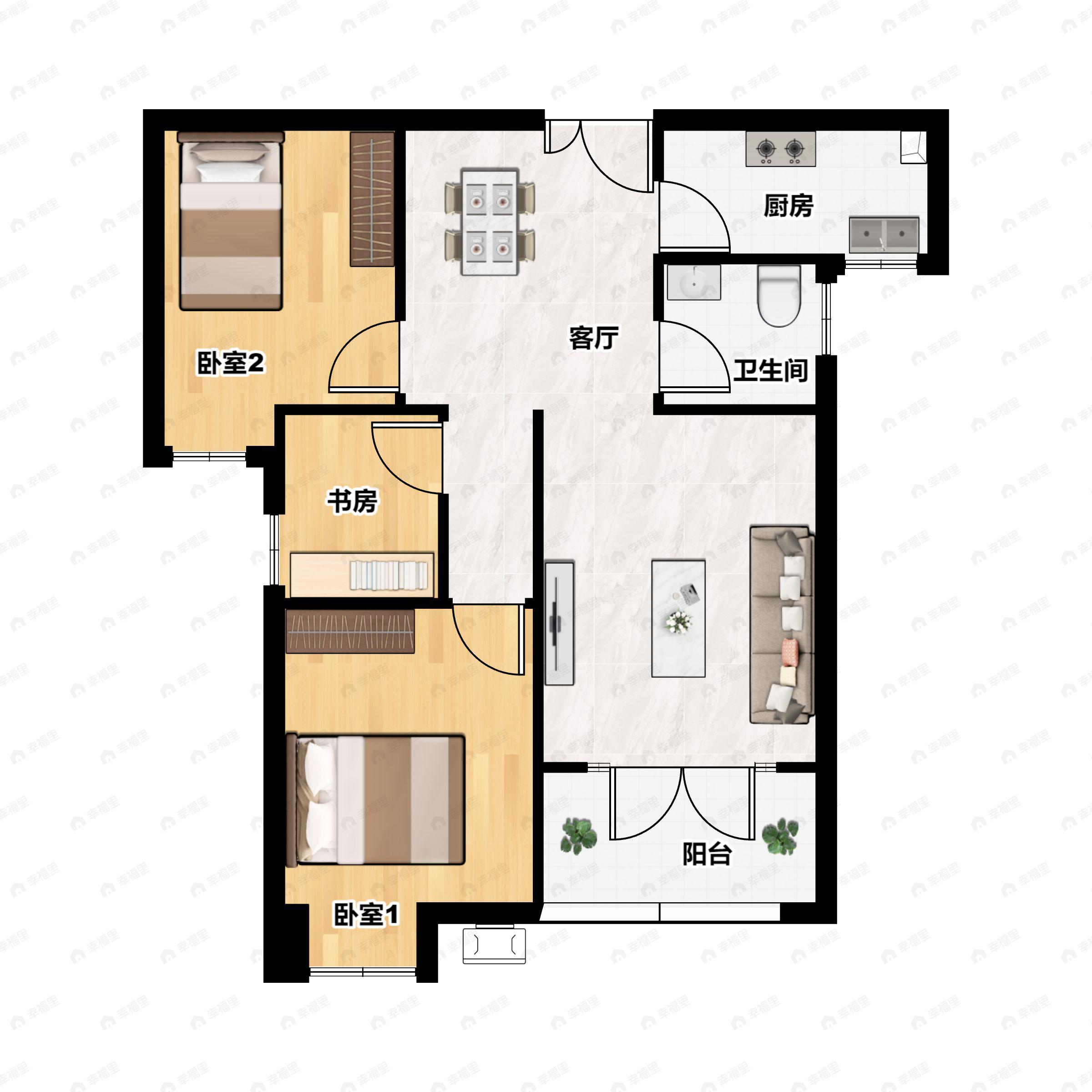 3室2厅1卫建面96平户型图