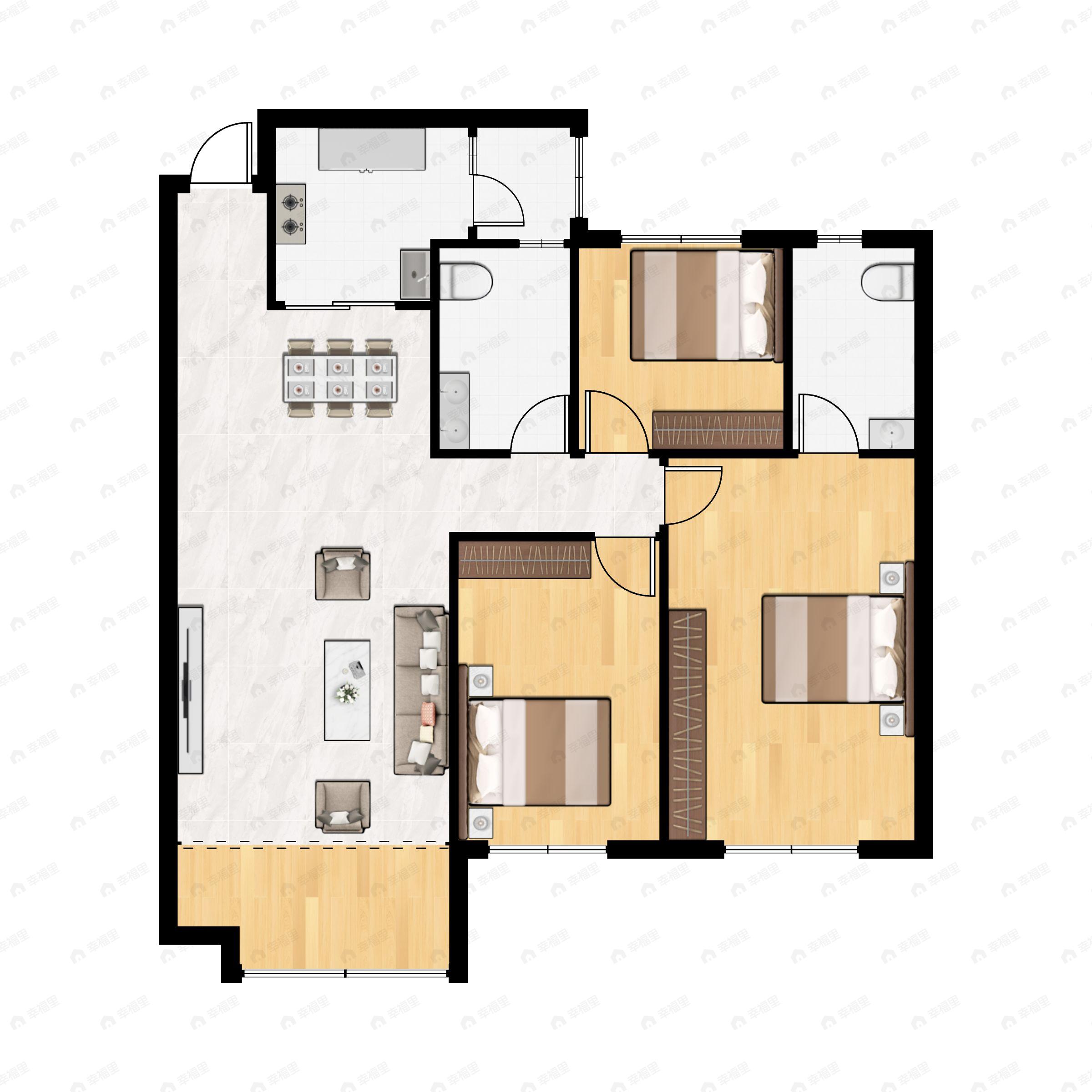 呼和浩特恒大养生谷3室2厅2卫户型图