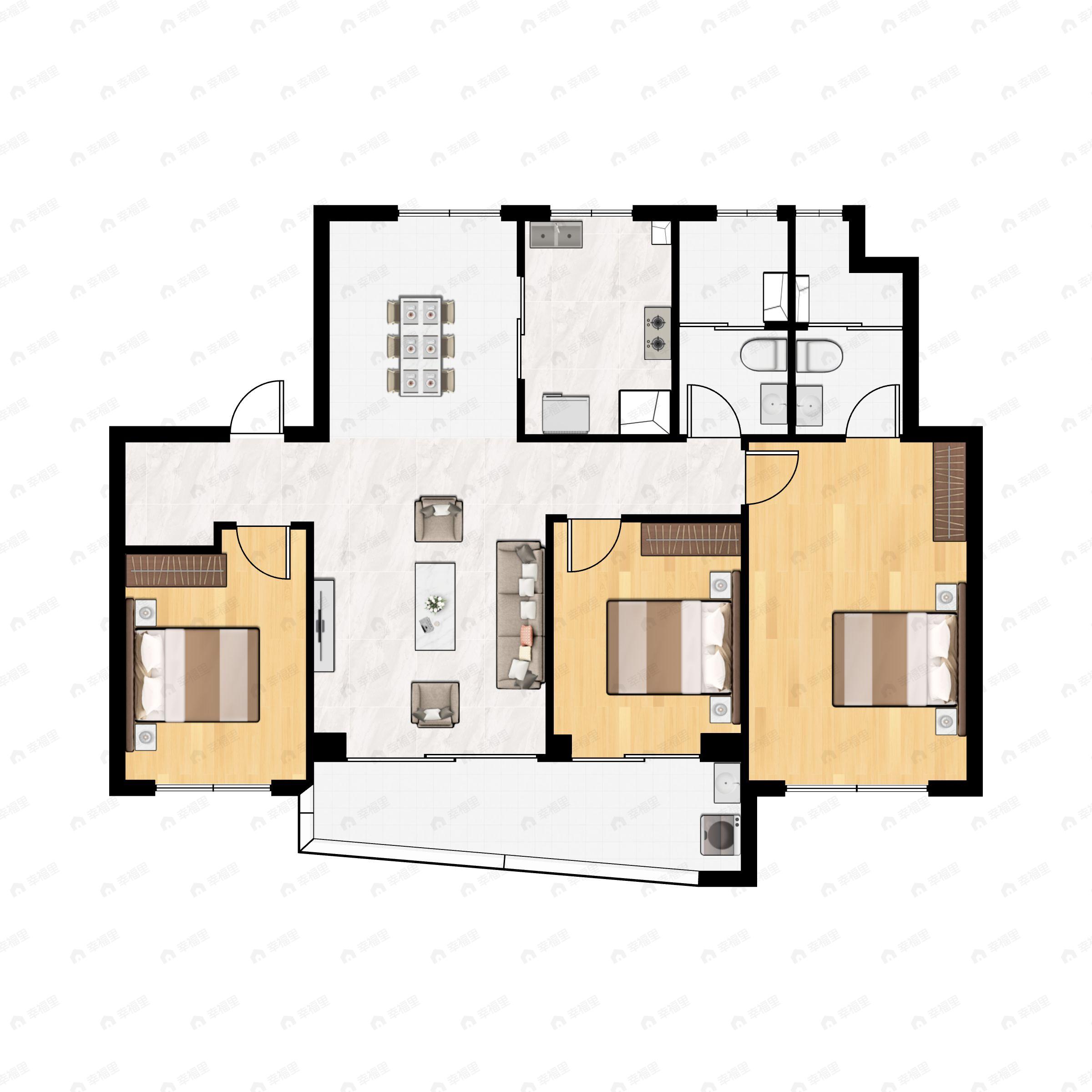 3室2厅2卫建面131m²东南户型图