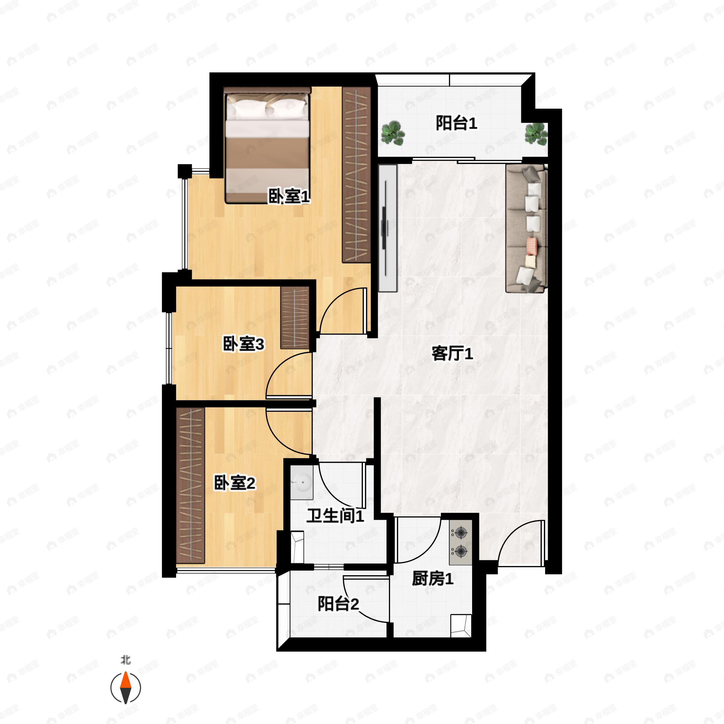 3室2厅1卫建面82平户型图