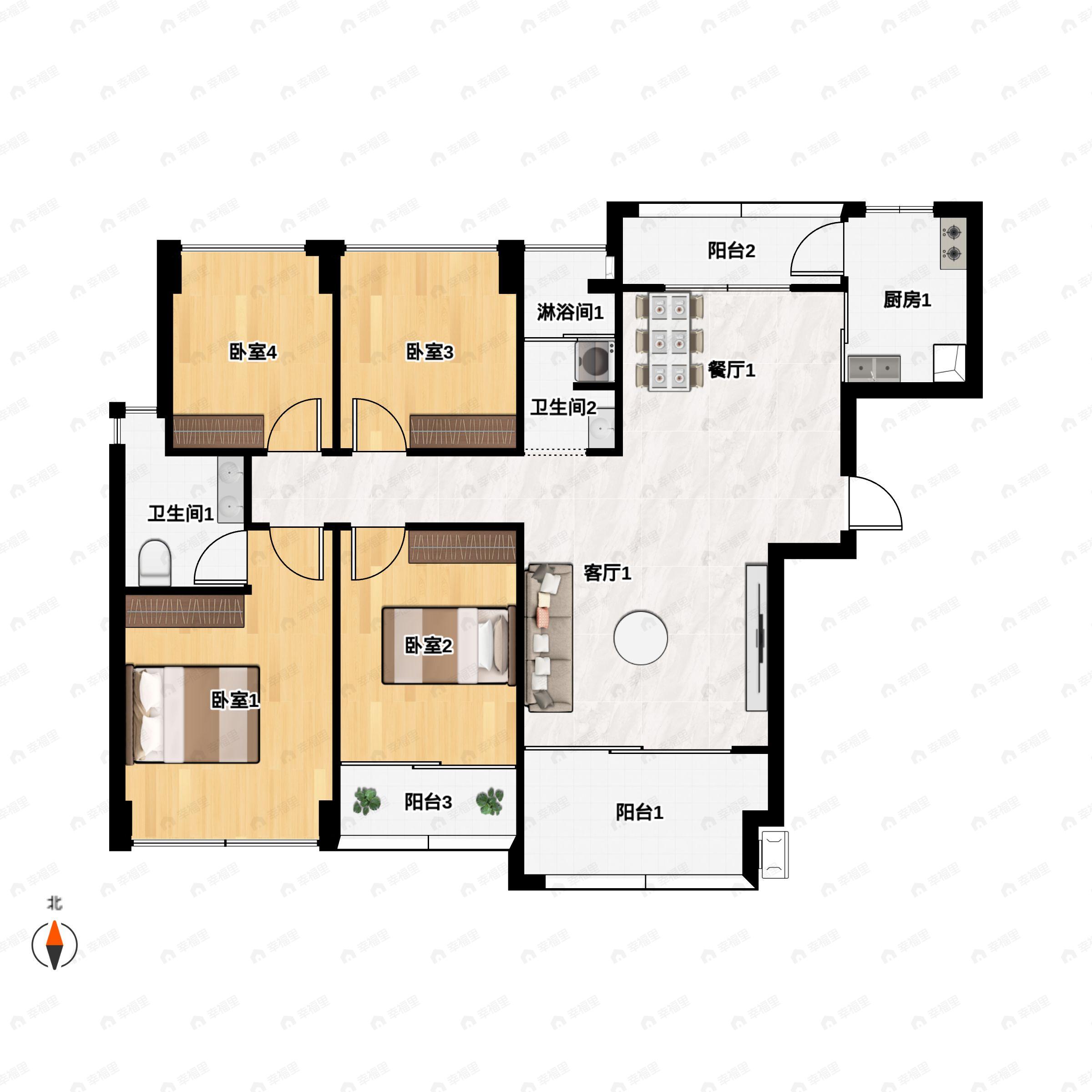 玖玖颂阁4室2厅2卫户型图