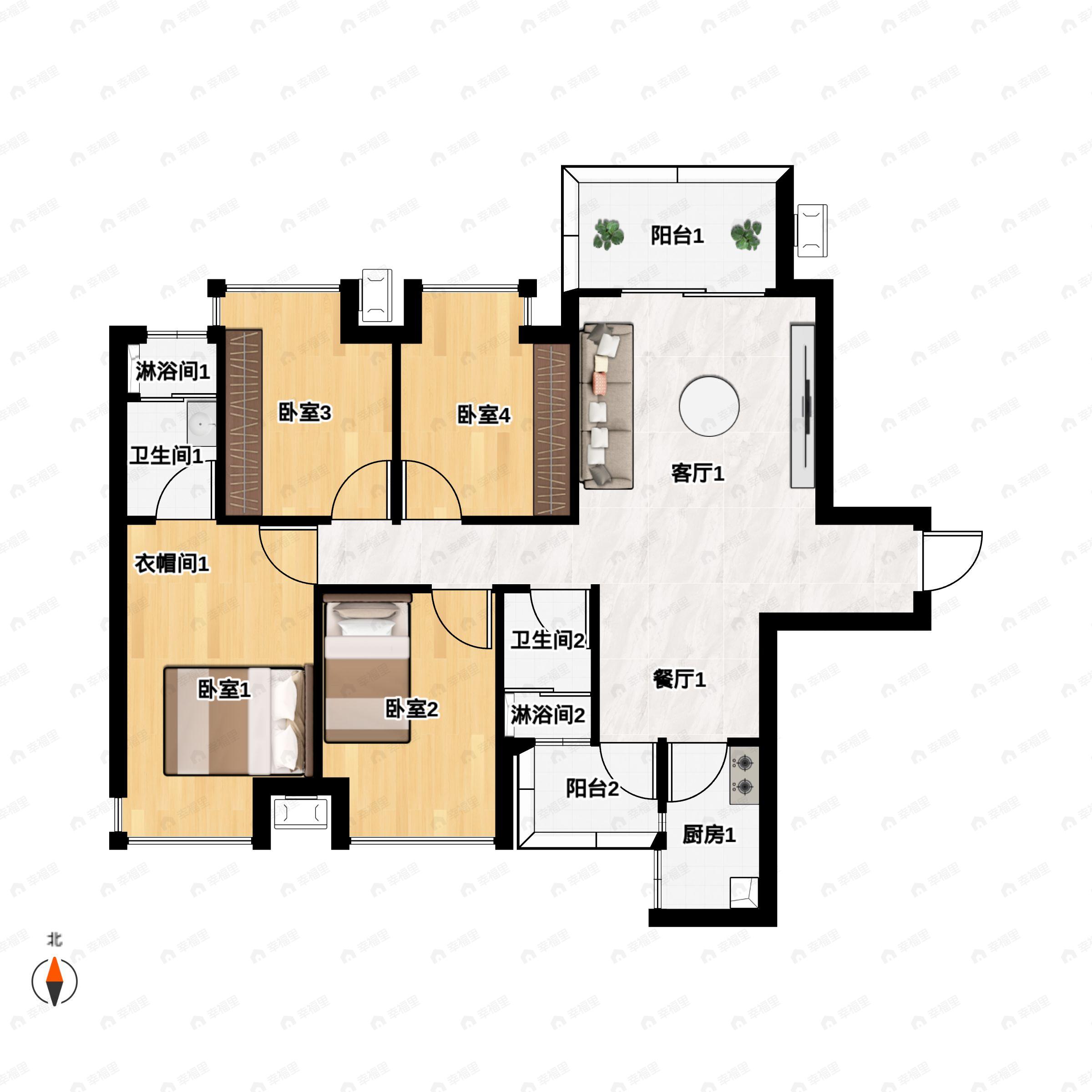 4室2厅2卫建面125平户型图