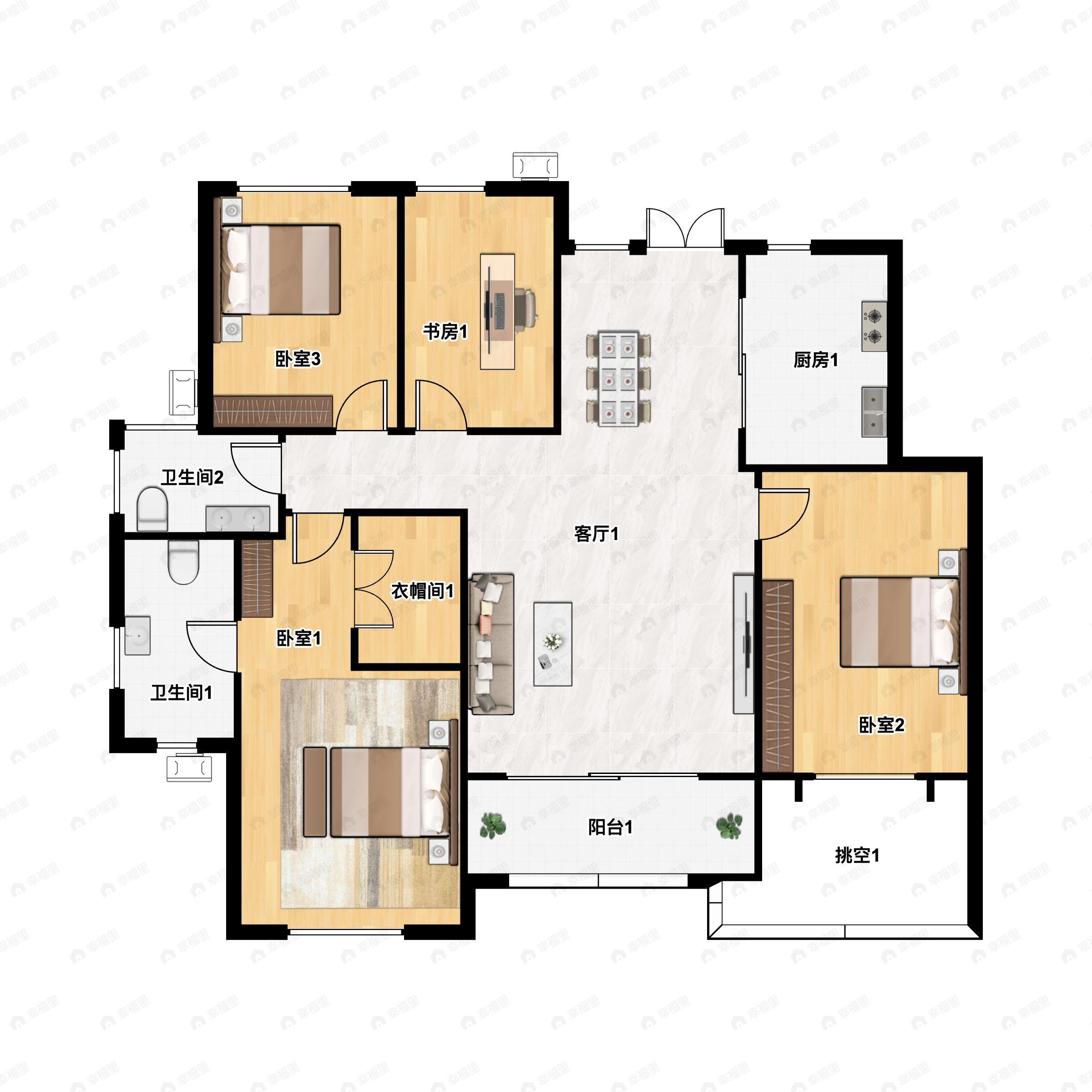 4室2厅2卫建面144平南户型图