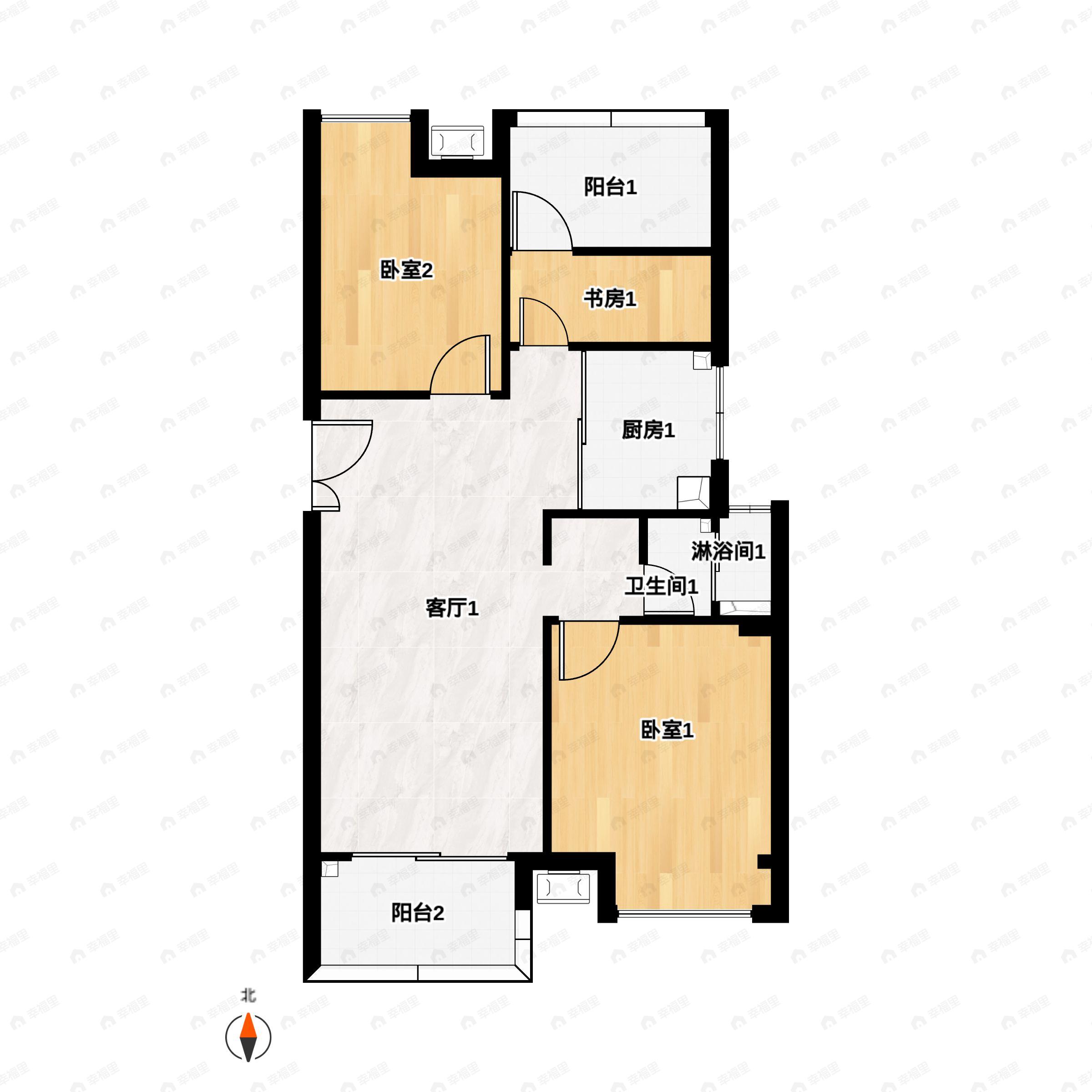2室2厅1卫建面92平户型图