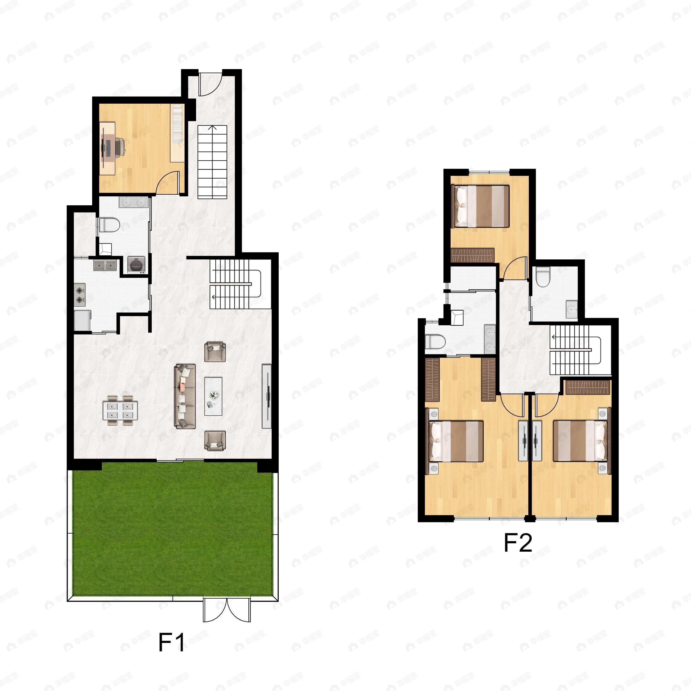 3室1厅3卫建面69平户型图