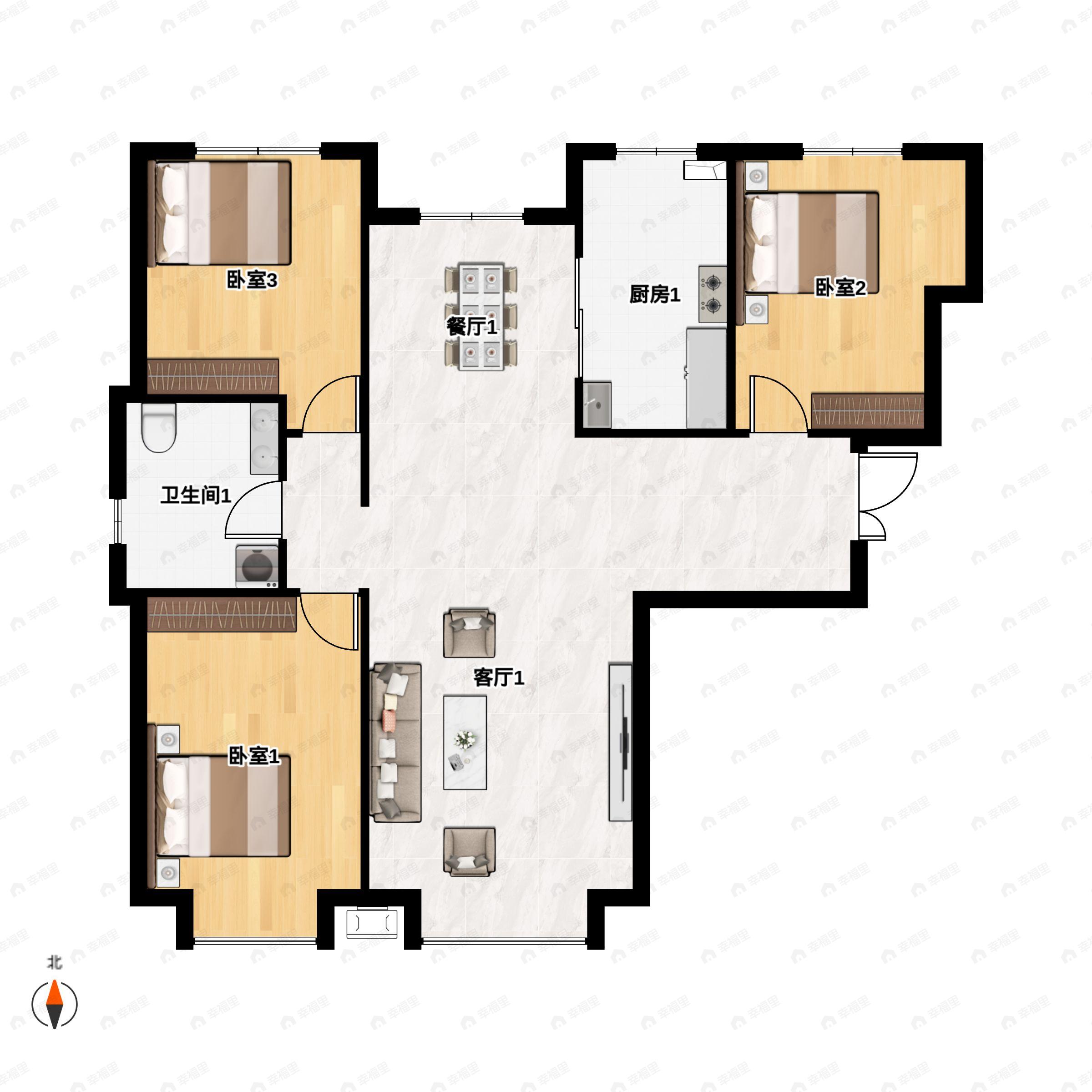 紫金东湖左岸3室2厅1卫户型图