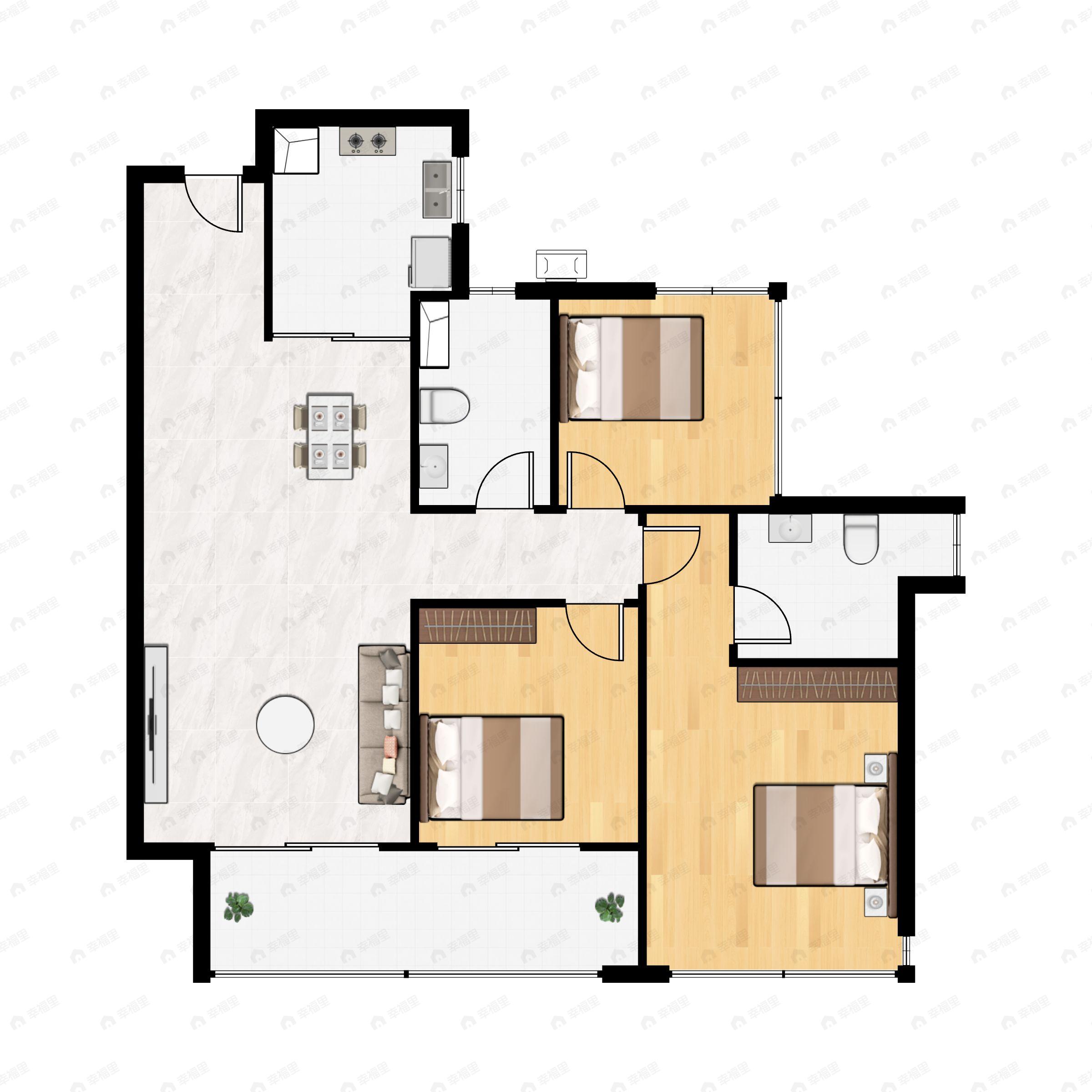 3室2厅2卫建面97平户型图