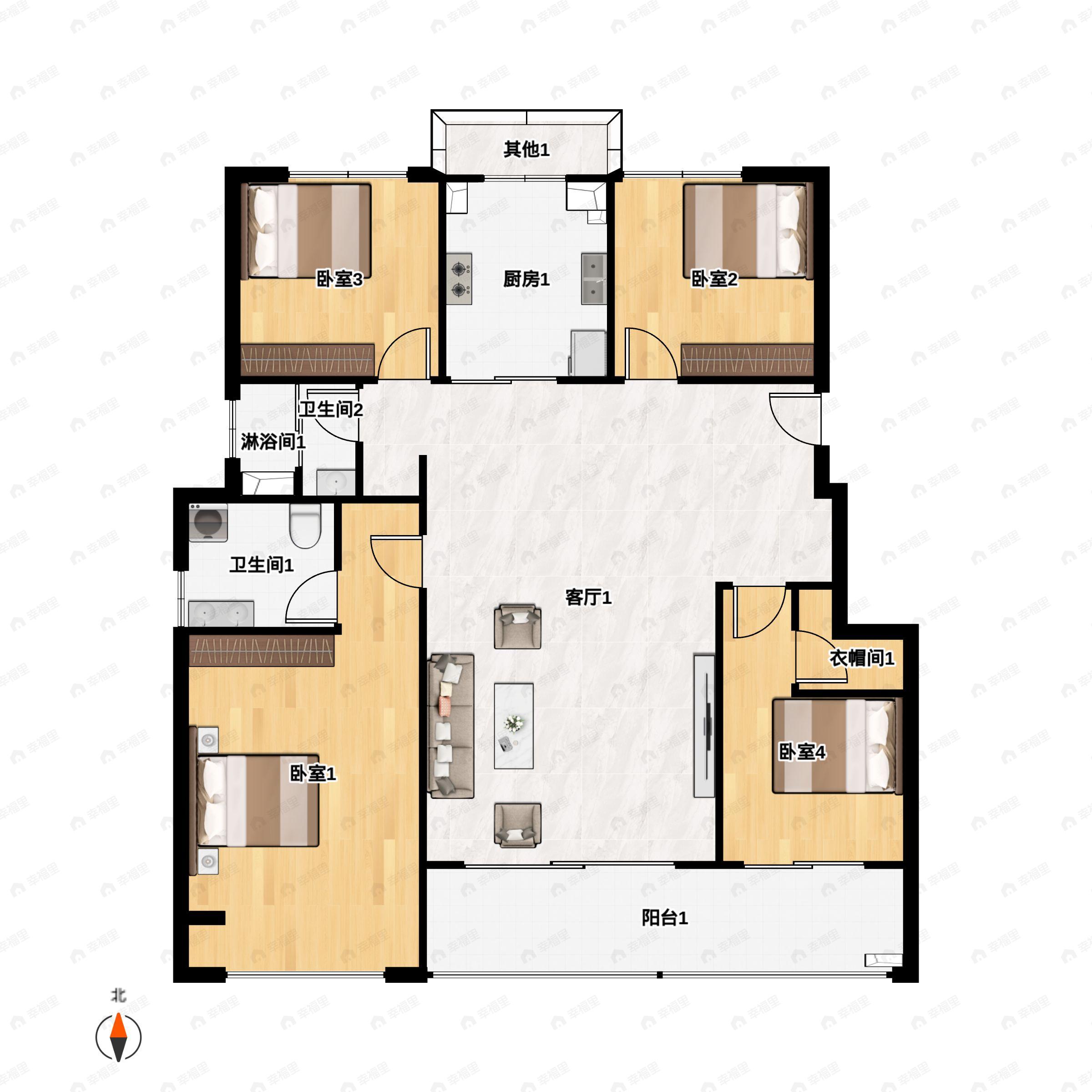 4室2厅2卫建面125平户型图