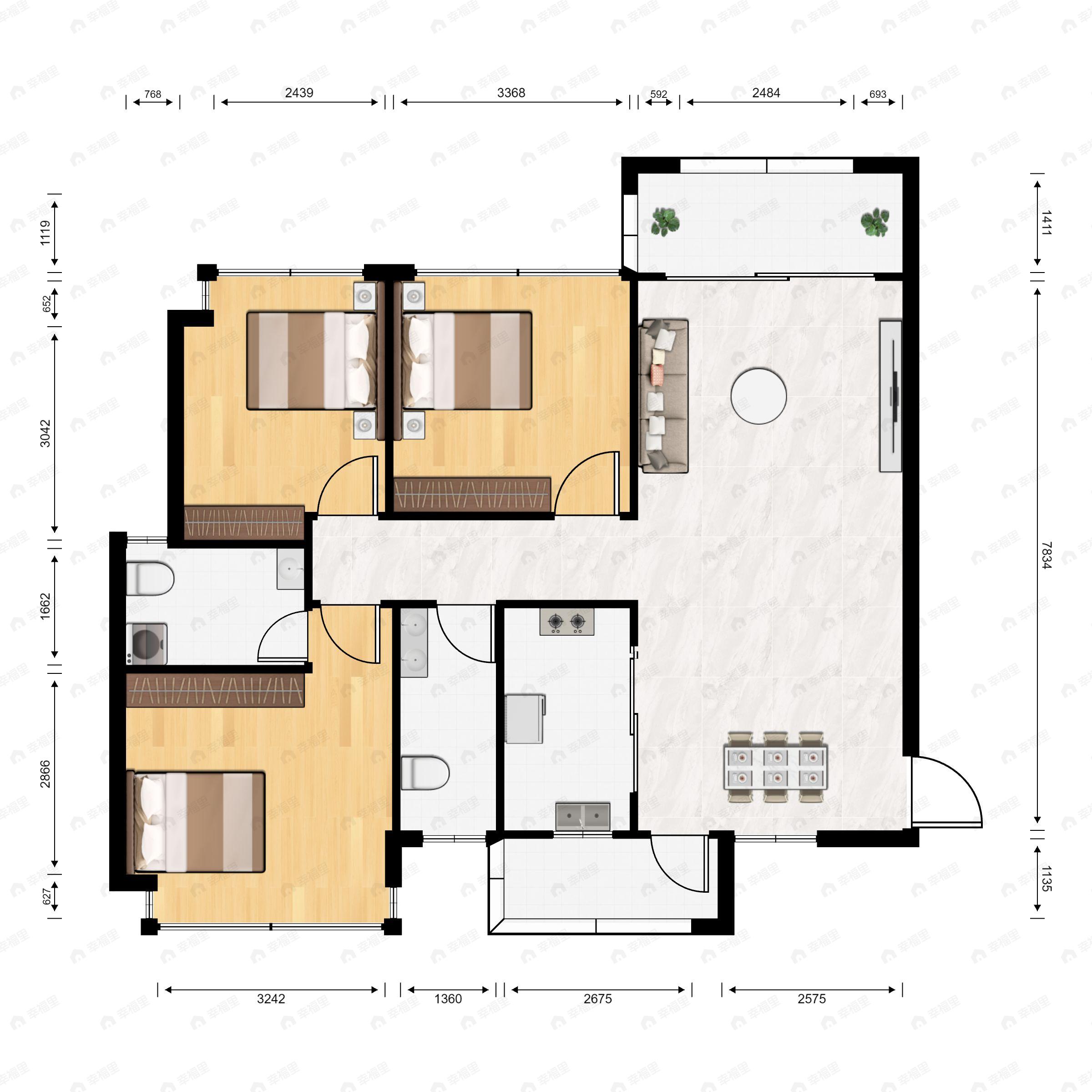 颐华·雍和城3室2厅2卫户型图